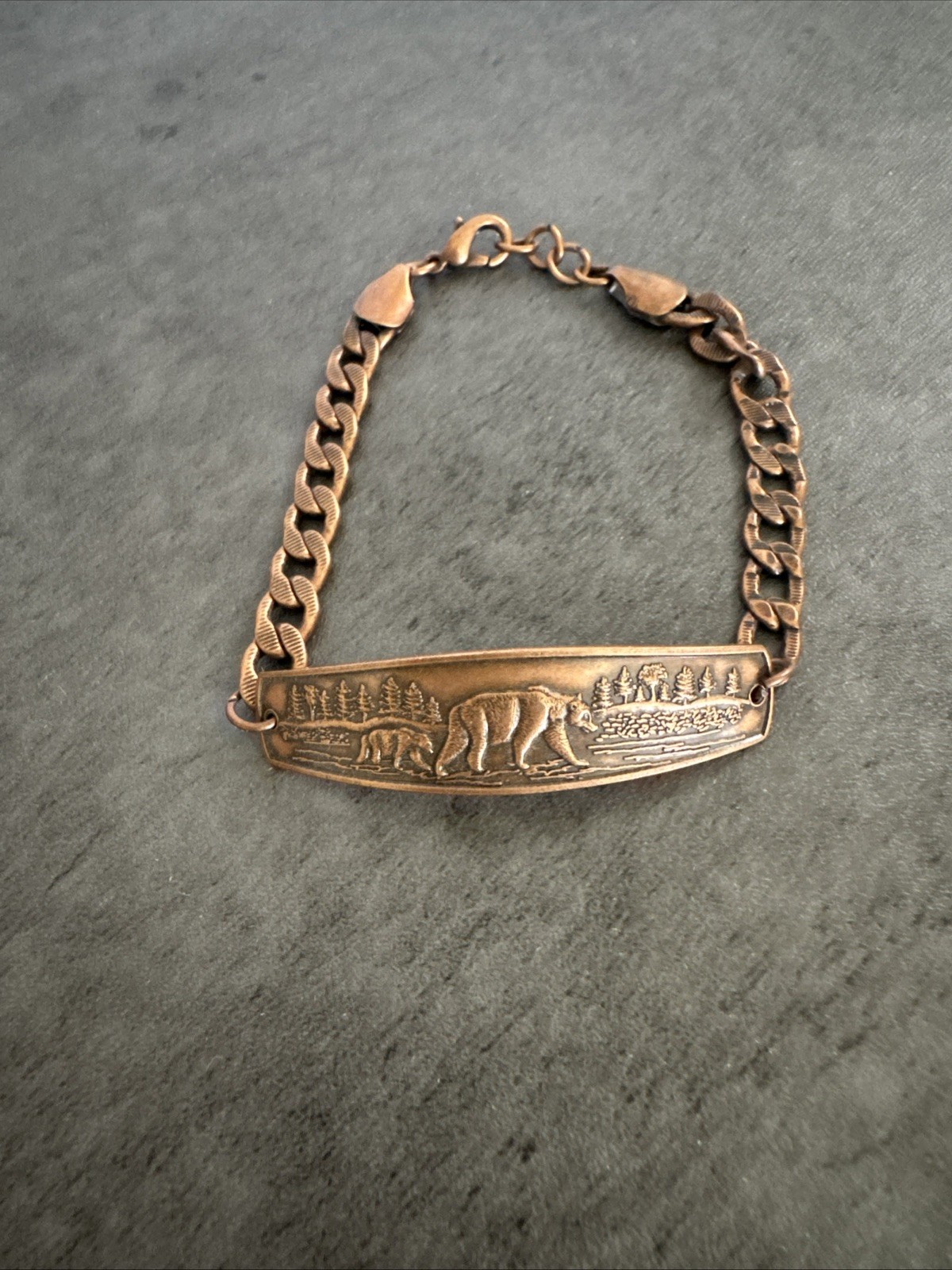 Vintage Copper Bar Bear Plate Tag Curb Link Chain, Men Bracelet – preowned