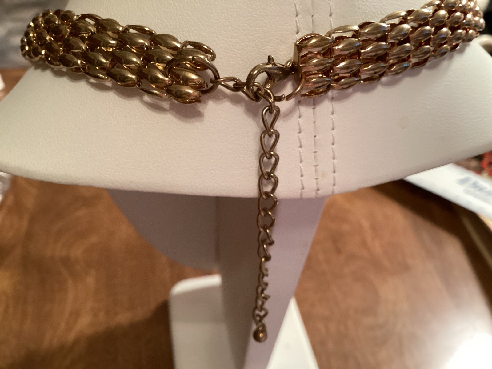 Vintage Choker 16” Shiny Gold Tone Waffle With 3” Extender AS IS