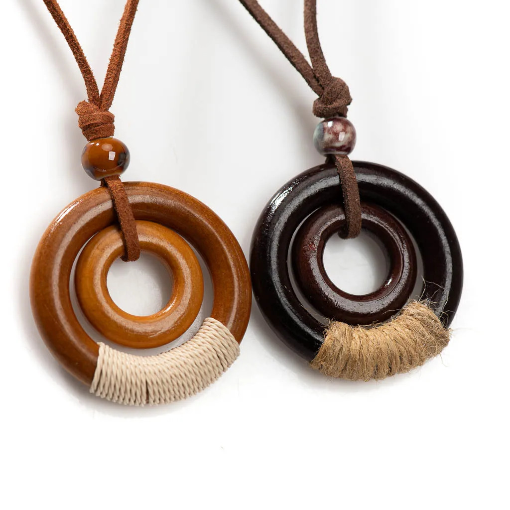Bohemian Vintage Wooden Hemp Rope Vintage Handmade Necklace Ceramic Beads…