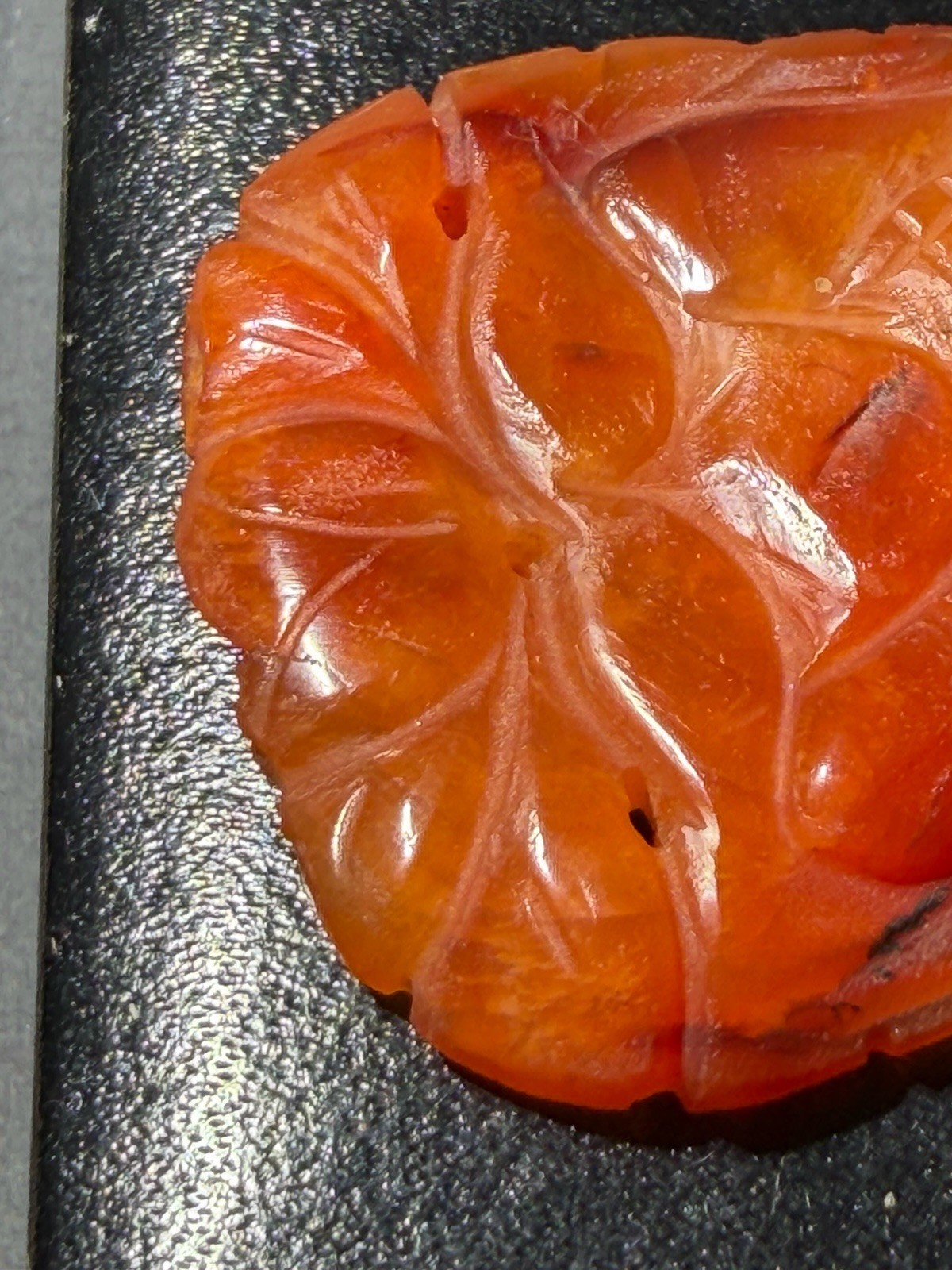 Vintage Carved Carnelian Stone Pendant 10k Solid Gold Wire Bail Old Repair