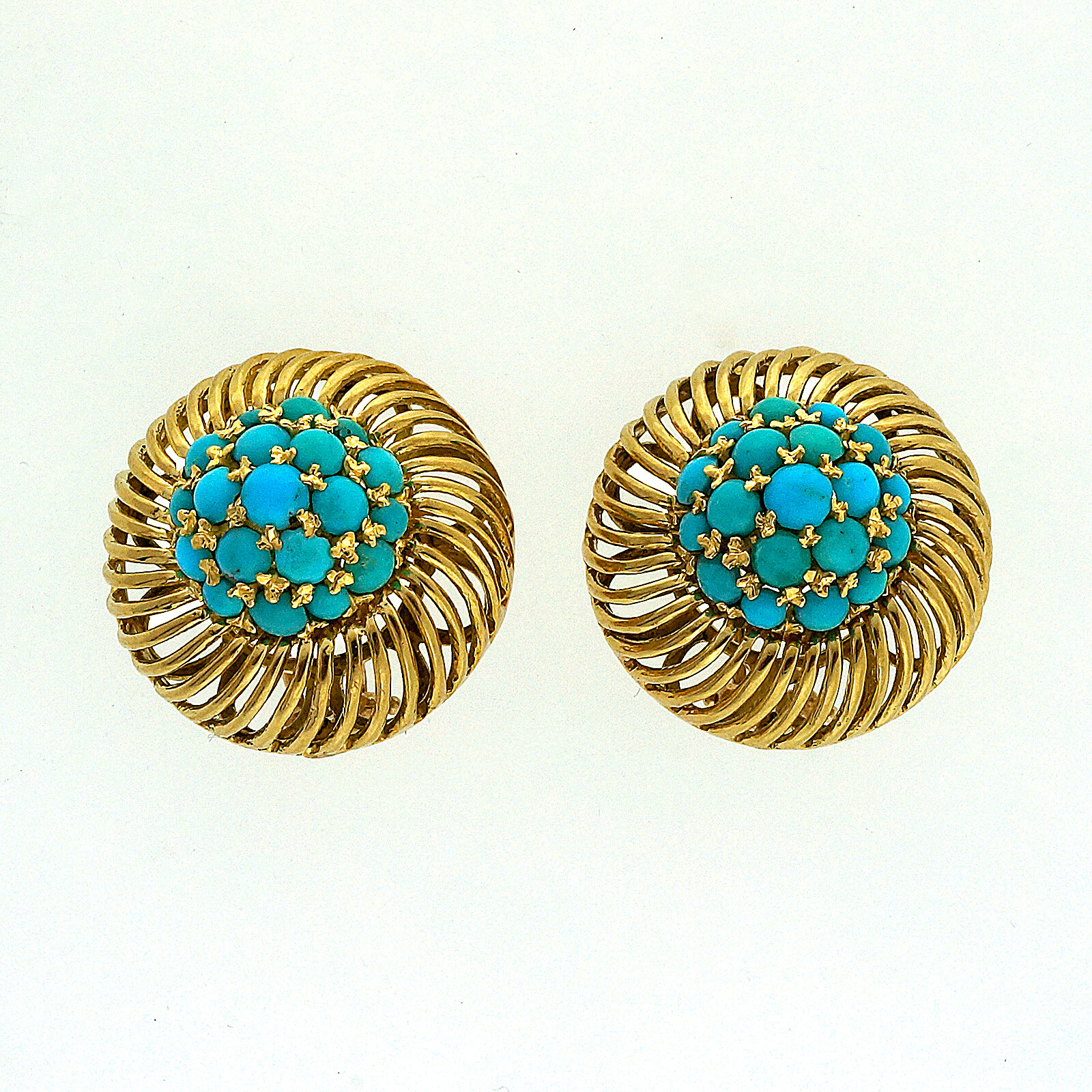 Vintage Mid Century 1950 18k Persian Turquoise Clip Post Earrings