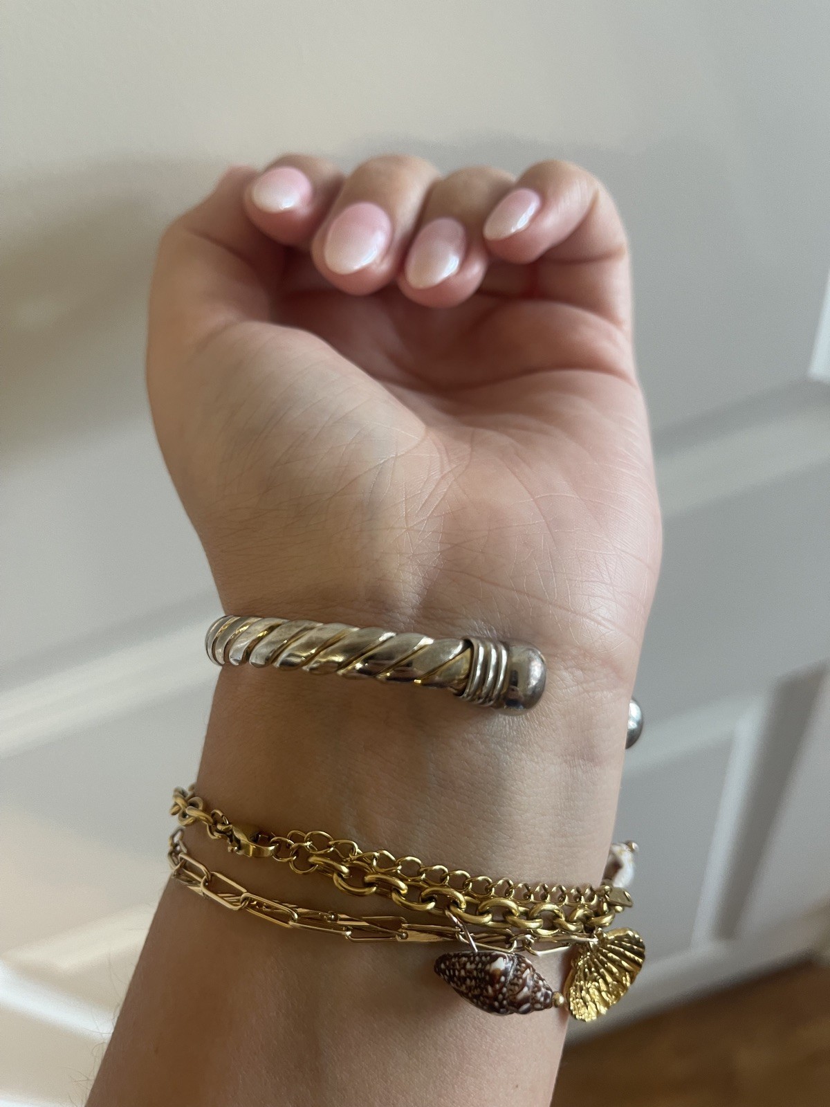 Mixed Metal Cuff Bracelet 7” Silver Gold Tone Flat Link Vintage 1980s Jewelry