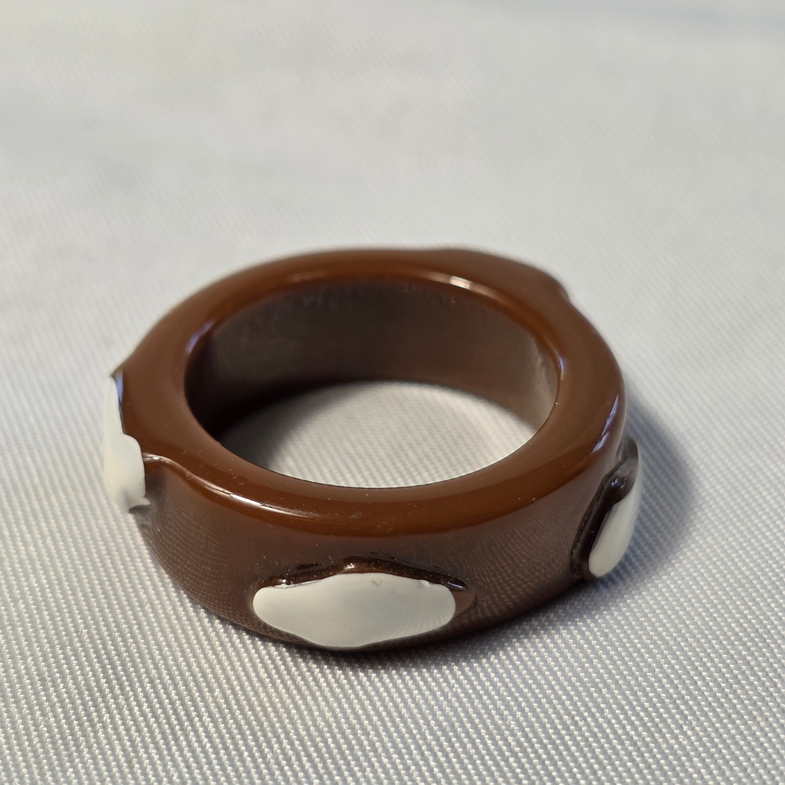 Chunky Brown & White Cow Print Resin Ring Smooth Band with Raised White Spots