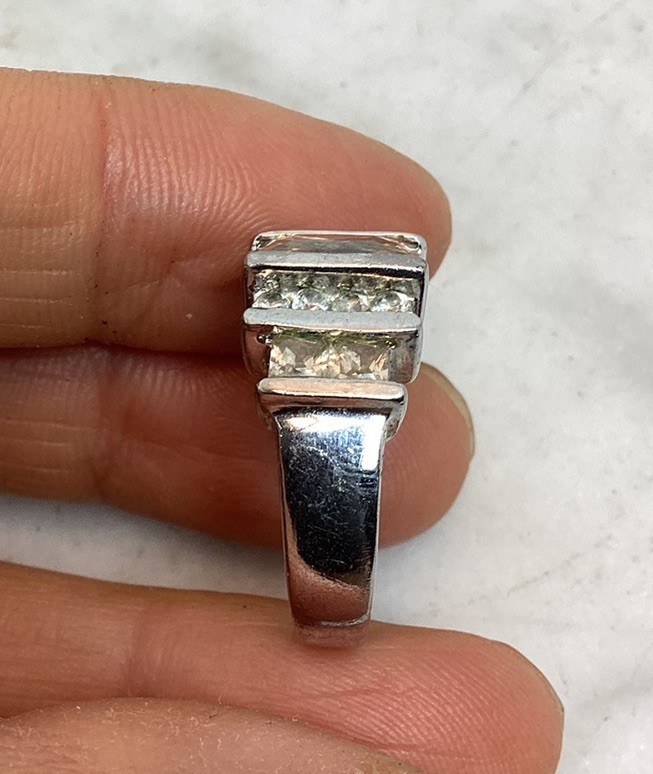 Vintage FAS 925 Sterling Silver Champagne Citrine CZ Cubic Zirconia Ring Size 7