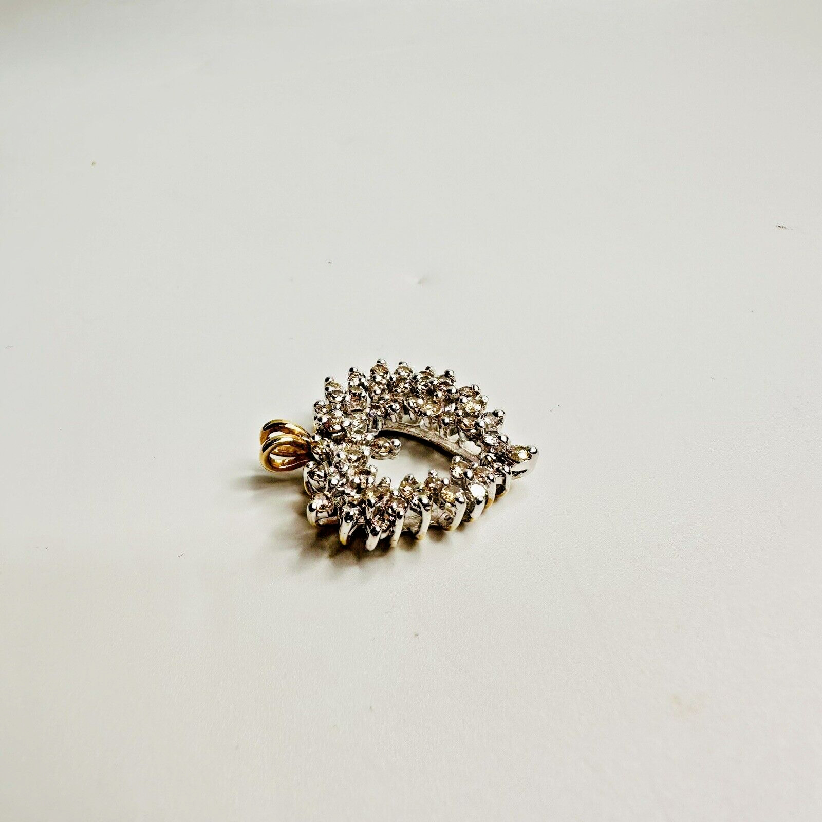 Vintage 14k Yellow/White Gold Champagne Diamond Cluster Heart Pendant