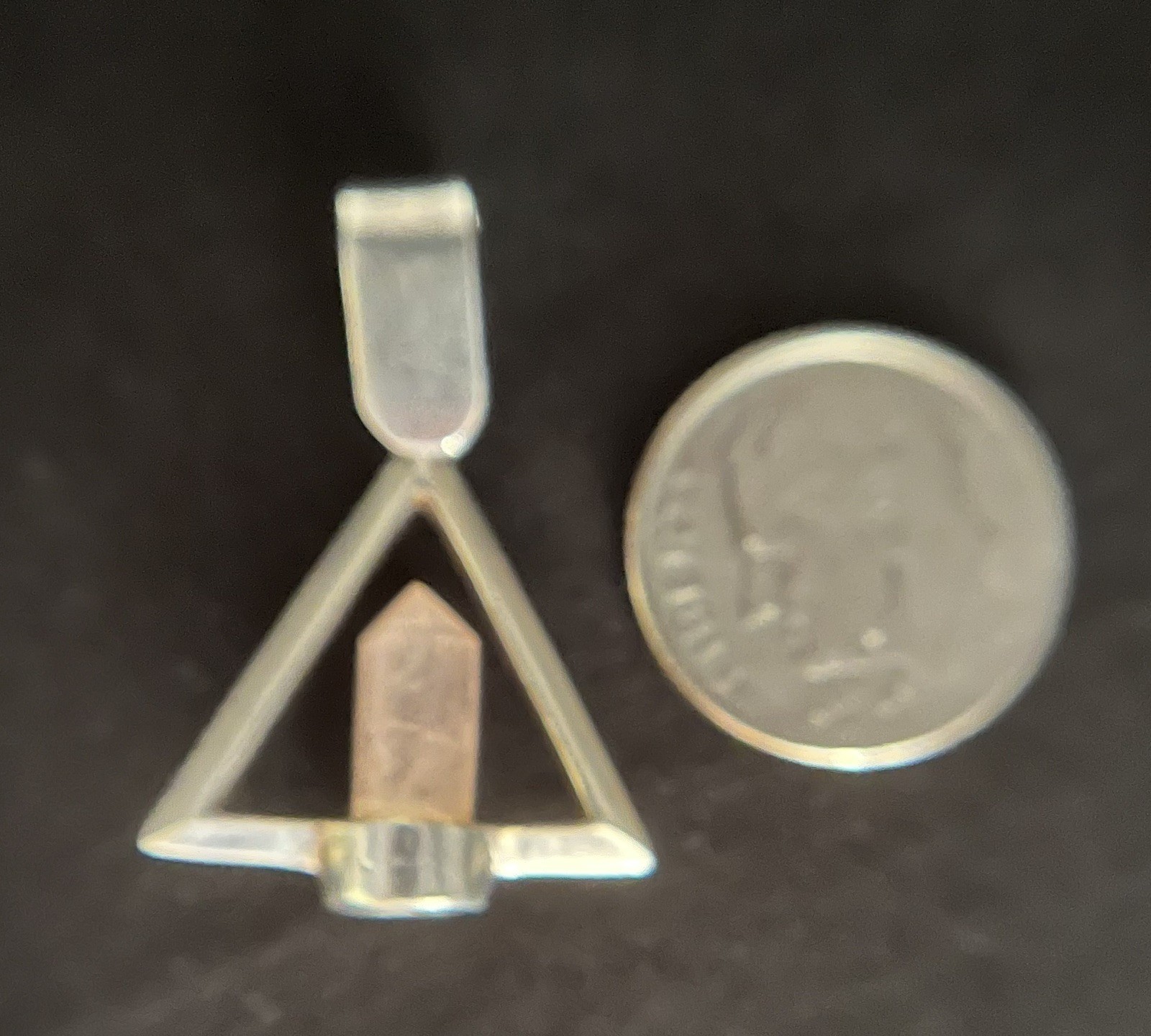 Vtg Sterling 925 Rose Quartz Crystal Pendant Taxco Mex Triangle Spiritual 2.8g