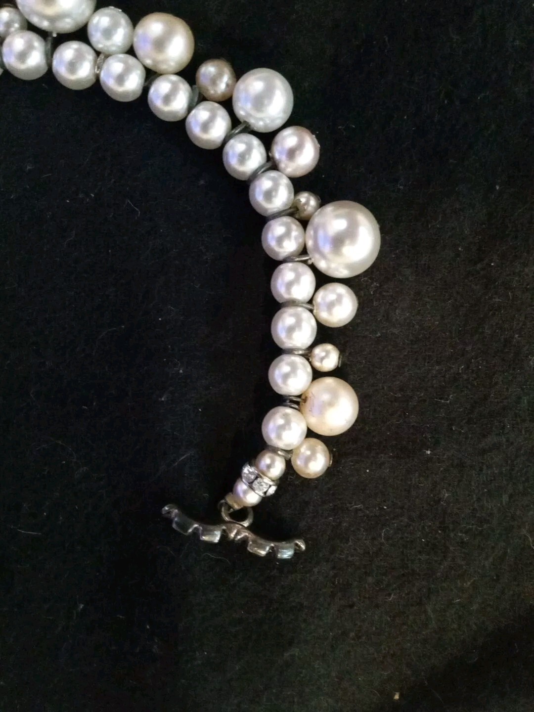 Vintage Cluster Pearl & Diamond Bracelet, Costume Jewelry