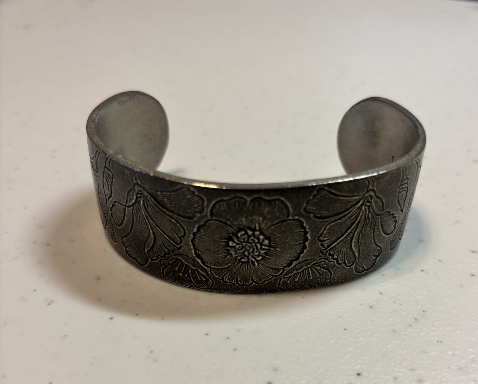 Calvert Salisbury Pewter cuff braclet August Poppy Flower of the Month