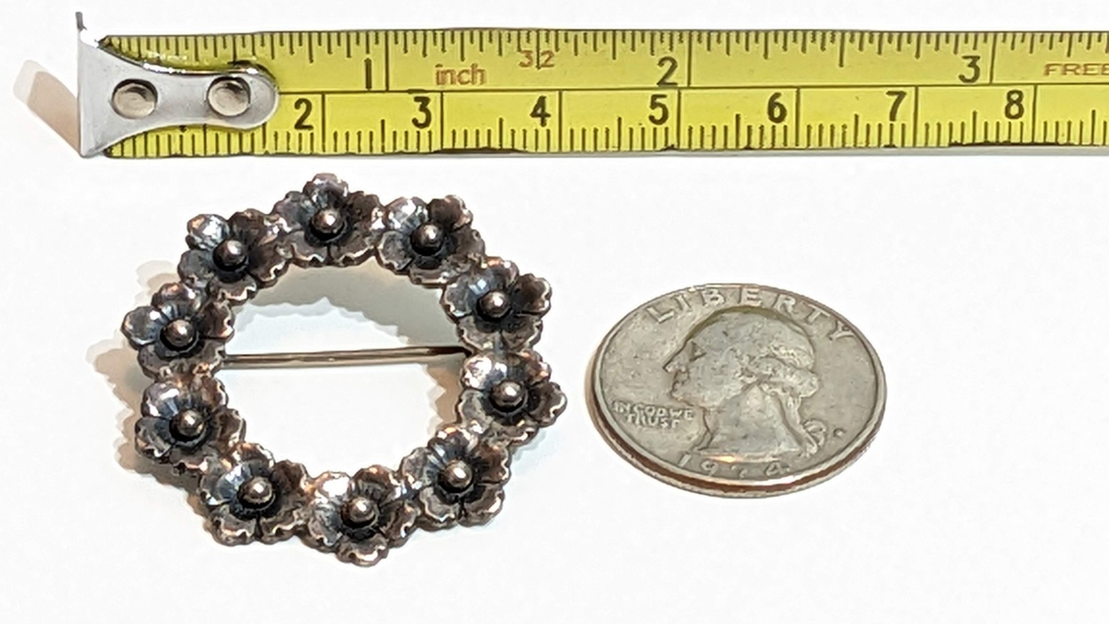 Vintage Neils Erik From Denmark Sterling Brooch Floral Wreath Circa 1966 Signed