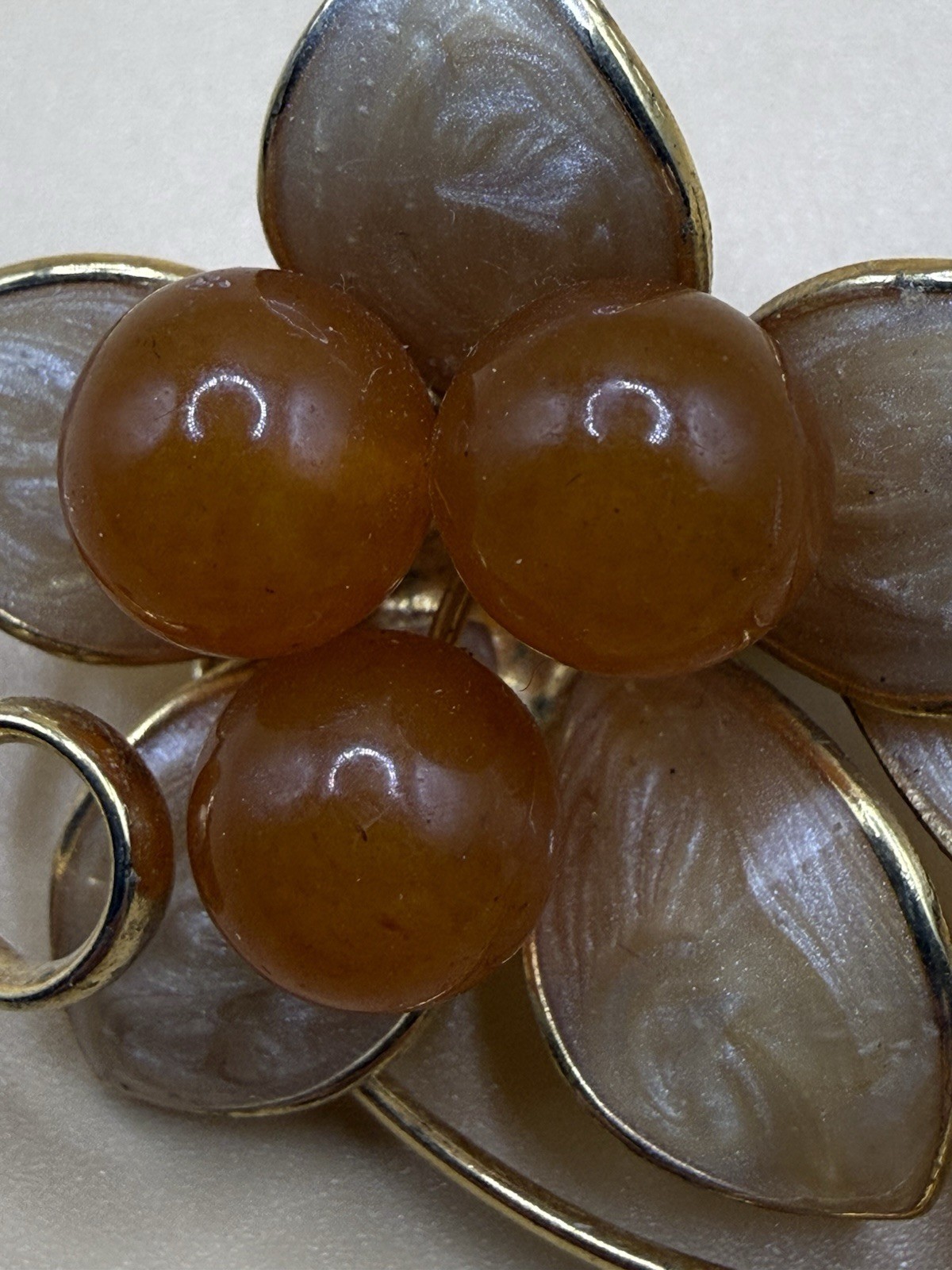 Gold Tone, Enamel And Acrylic Orange Berry/Flower Spray Brooch Pin