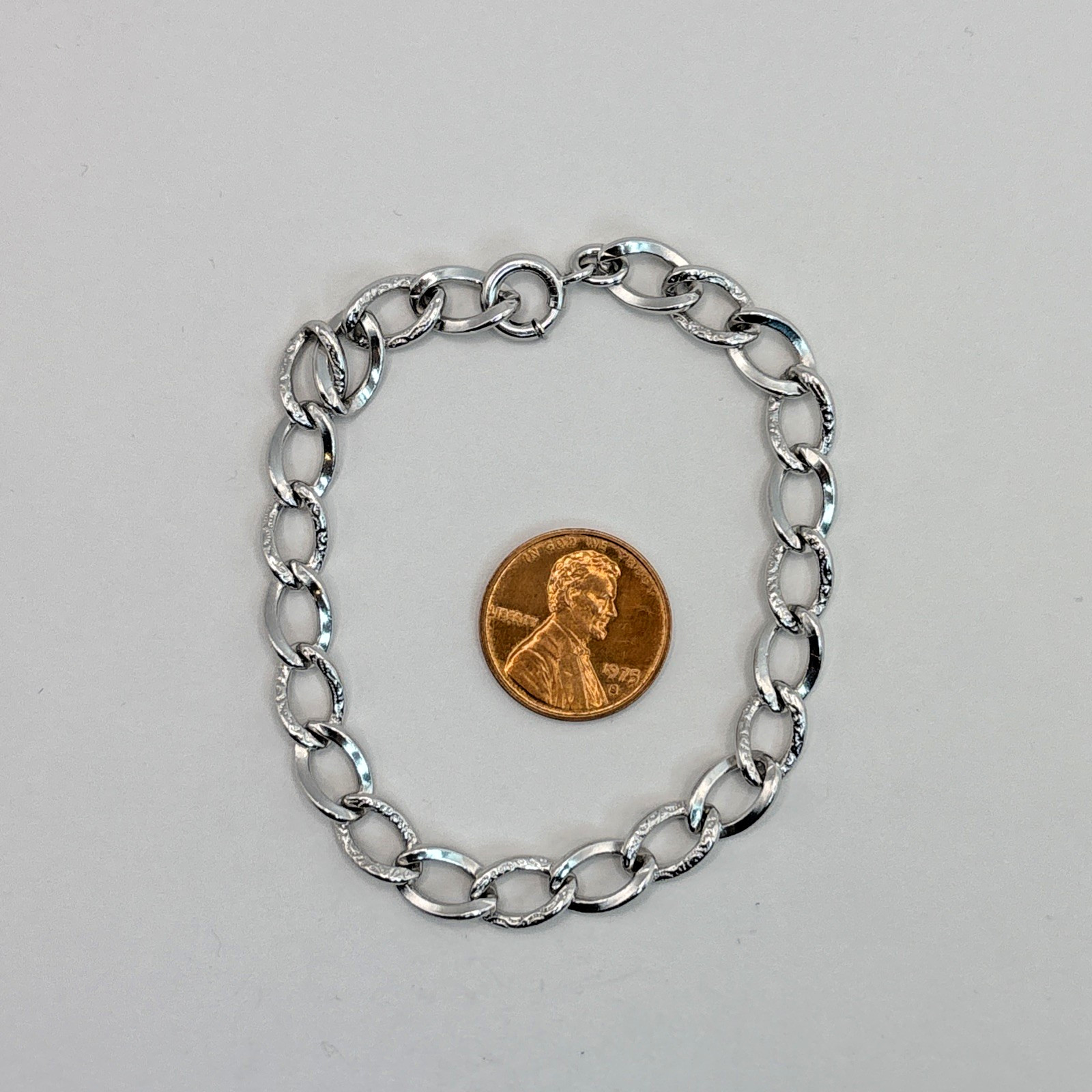 Vintage .925 Sterling Silver 7mm Link Chain 7.5″ Starter Charm Bracelet