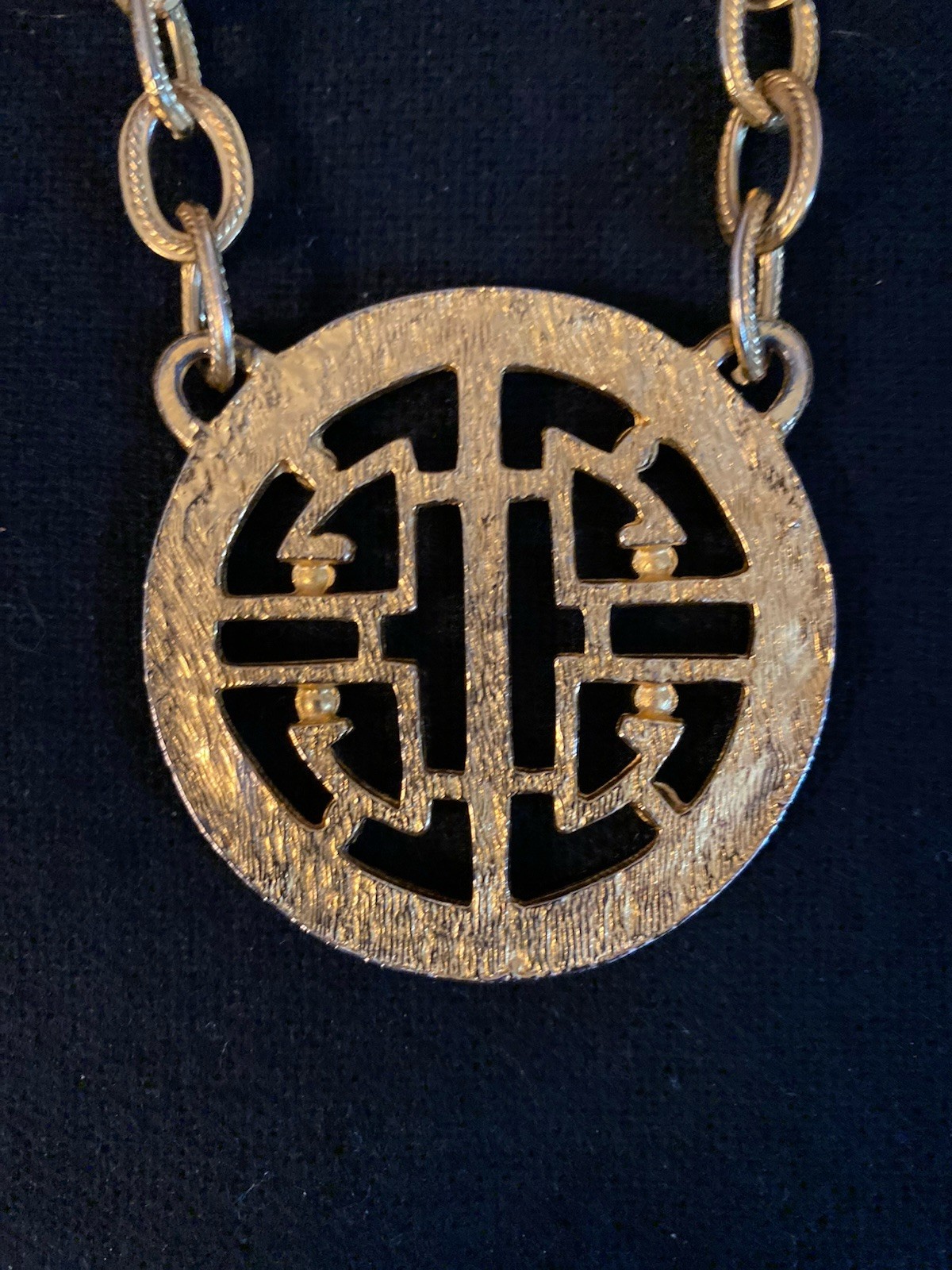 Vtg Alexis Kirk Large 3 Medallion Asian Style Necklace Runway