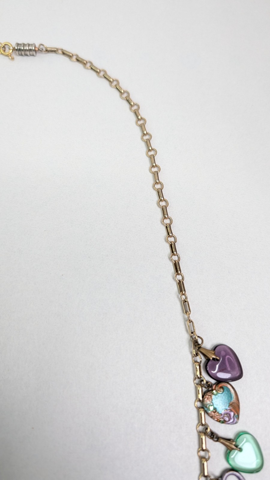 Vintage Glass Works Studio Heart Charms Multicolor Hearts Theme Necklace 30 In