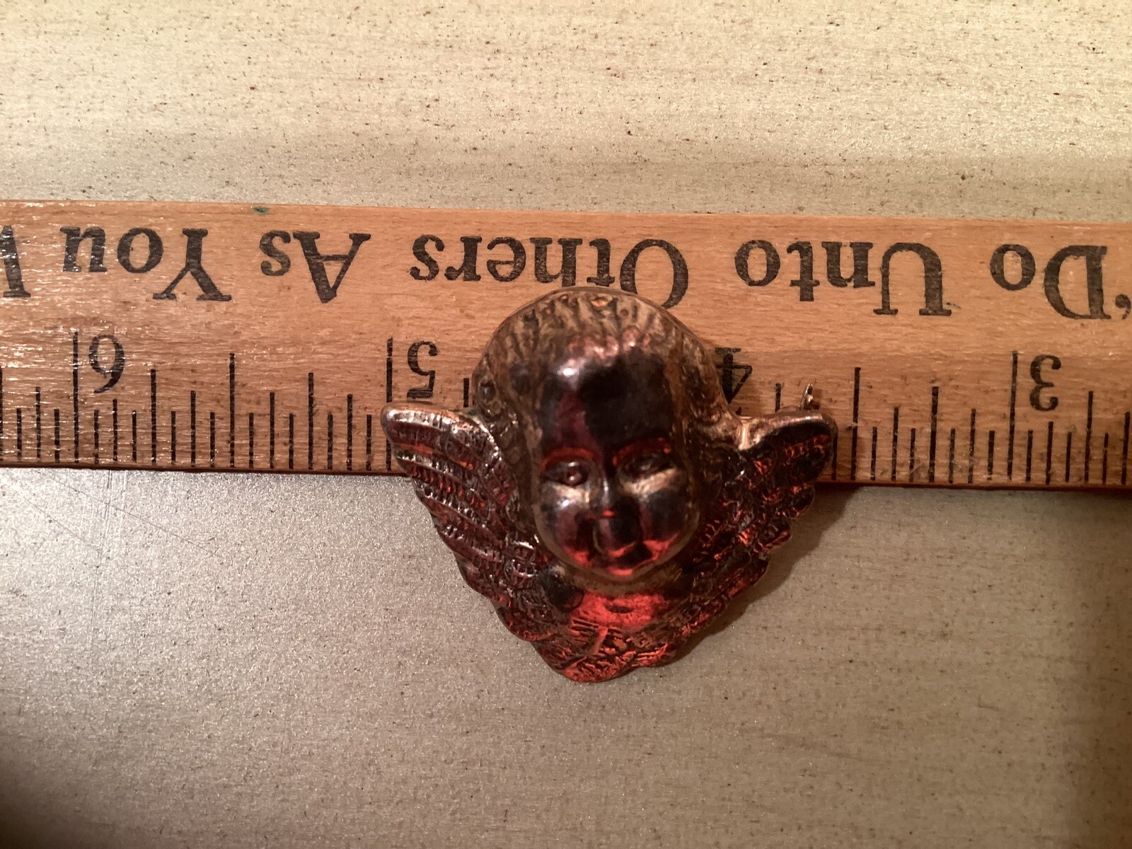 Sterling 925 Angel Cherub Cupid Face With Wings Pin Almost 1 1/2” .wide