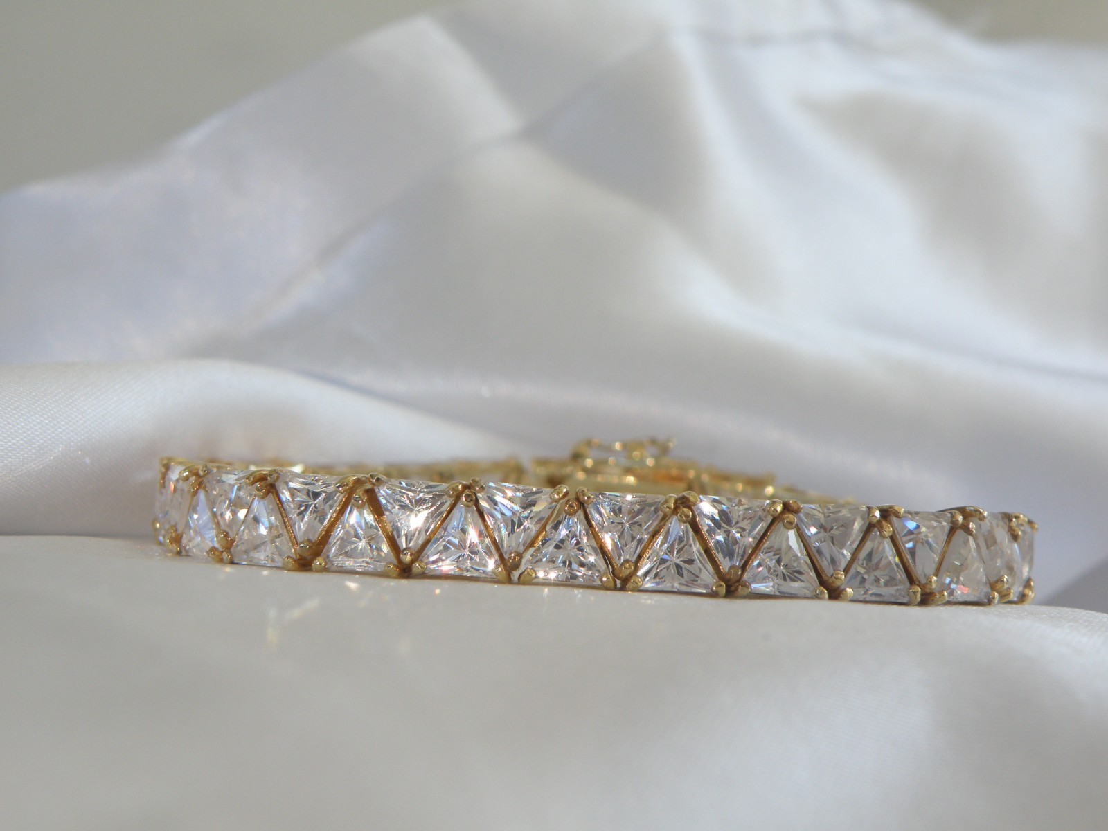 Vintage Sterling Silver 925 Gold Over Trillion Cut CZ Tennis Bracelet 7″