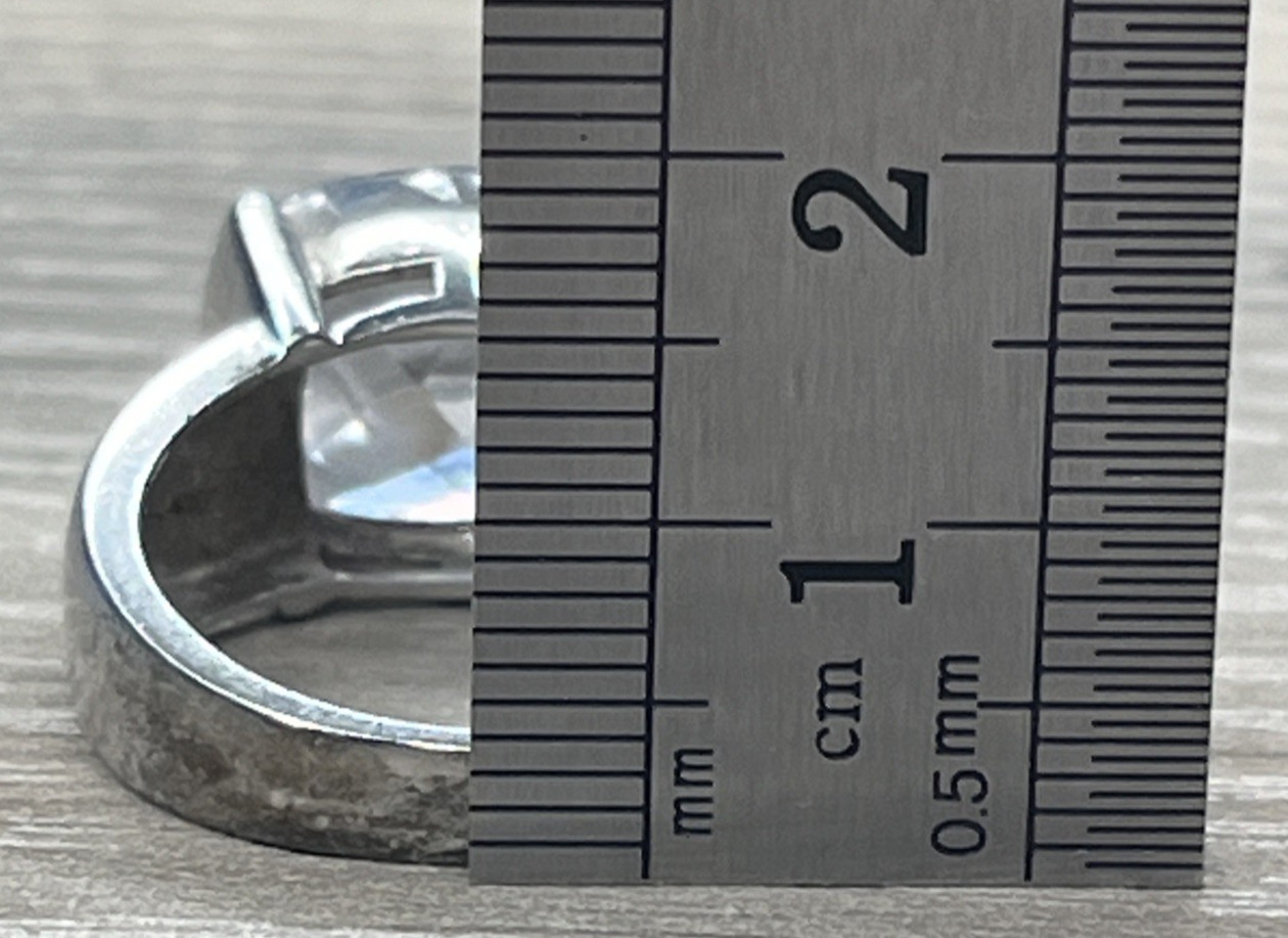 Big Large Clear CZ Cushion Cut Solitaire Vintage CI Sterling 925 Wide Ring SZ 8