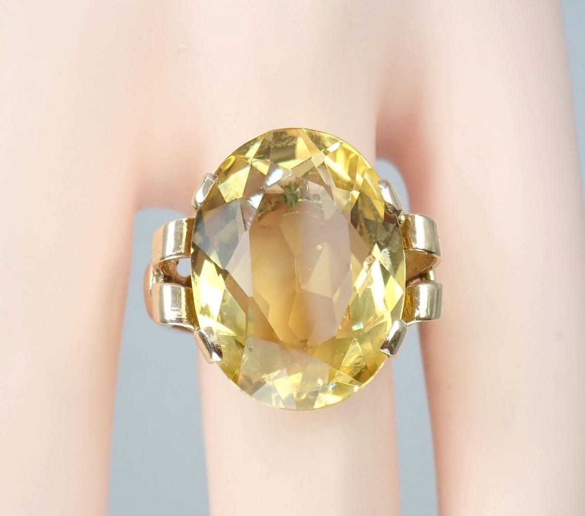 Beautiful Vintage Mid Century 9K Gold 13.3Ct Citrine Cocktail Ring 1960s Sz 8.25