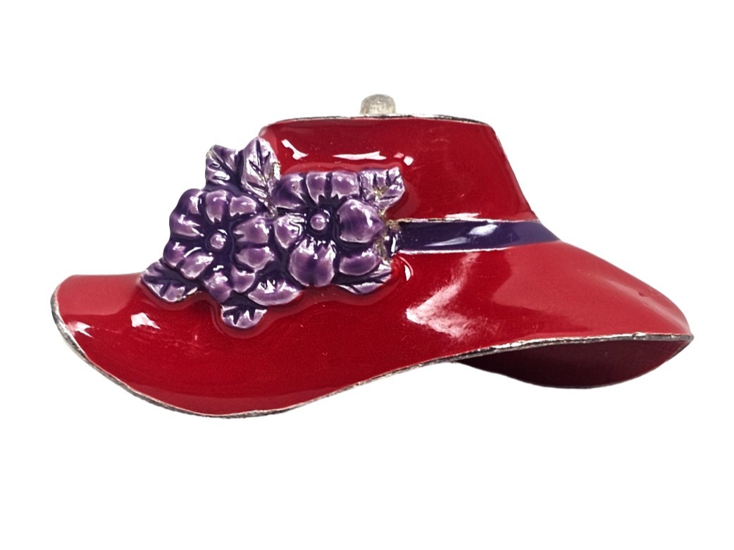 Vintage Red Hat Ladies Enamel Brooch Pin Silvertone Red/Purple | Red Hat Society