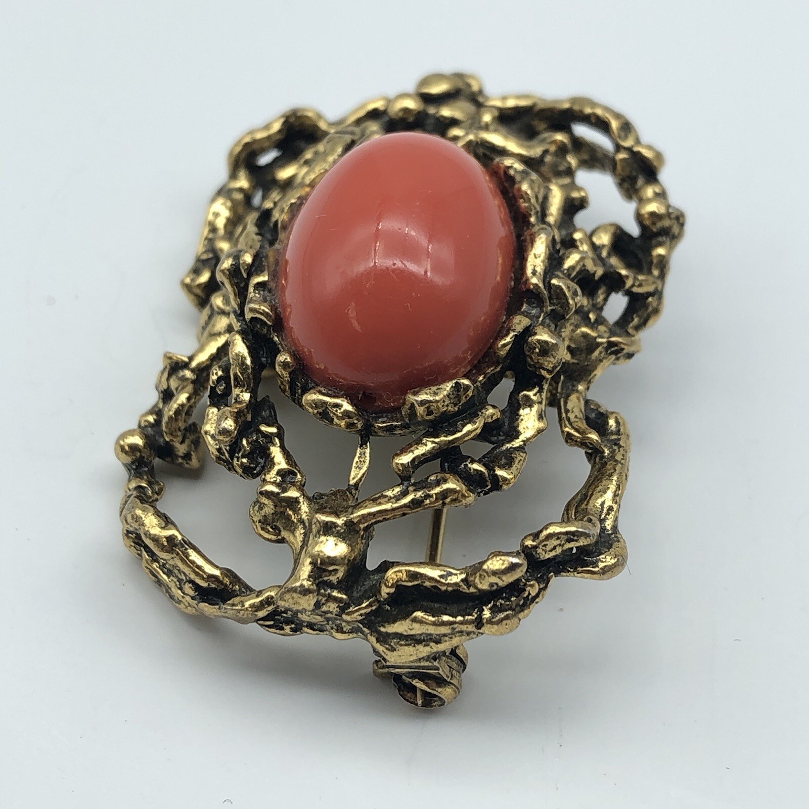 Vintage Zentall Brutalist Textured cabochon brooch pin
