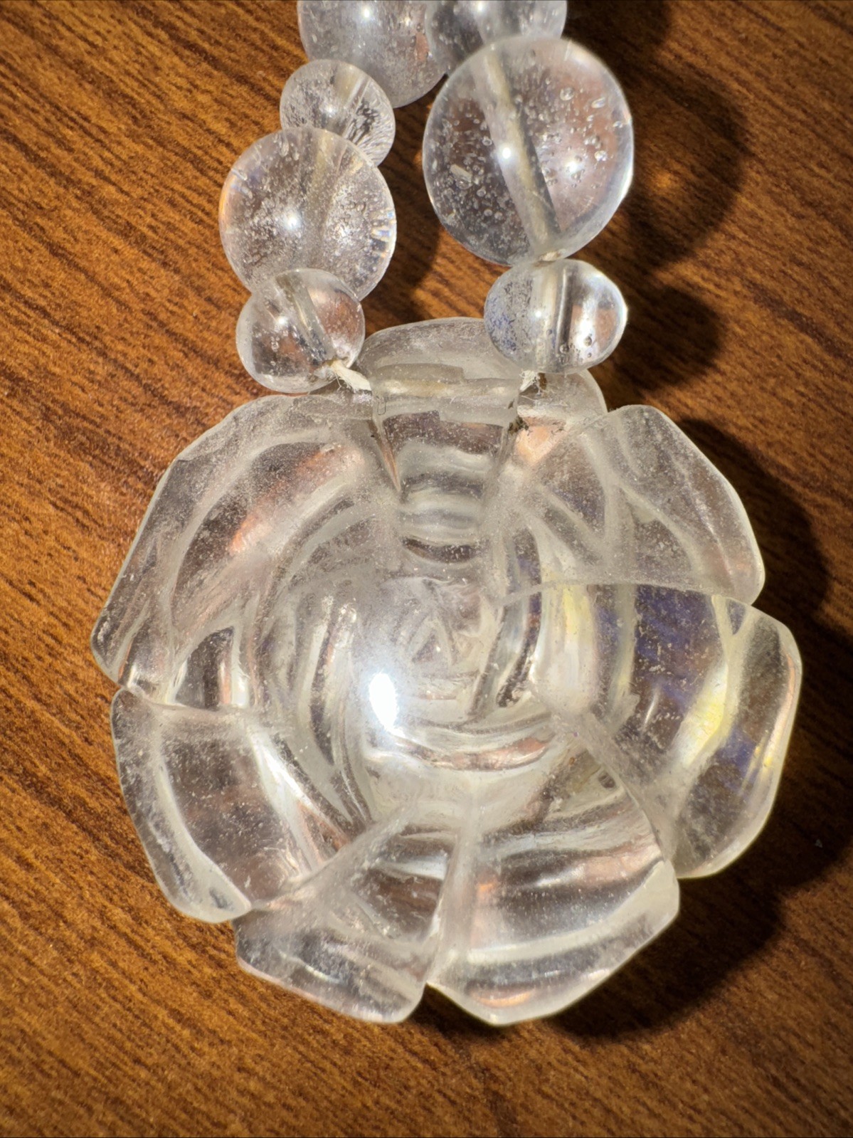 Sparkling Vintage Rock Crystal Glass Bead Necklace with Fish Hook Clasp
