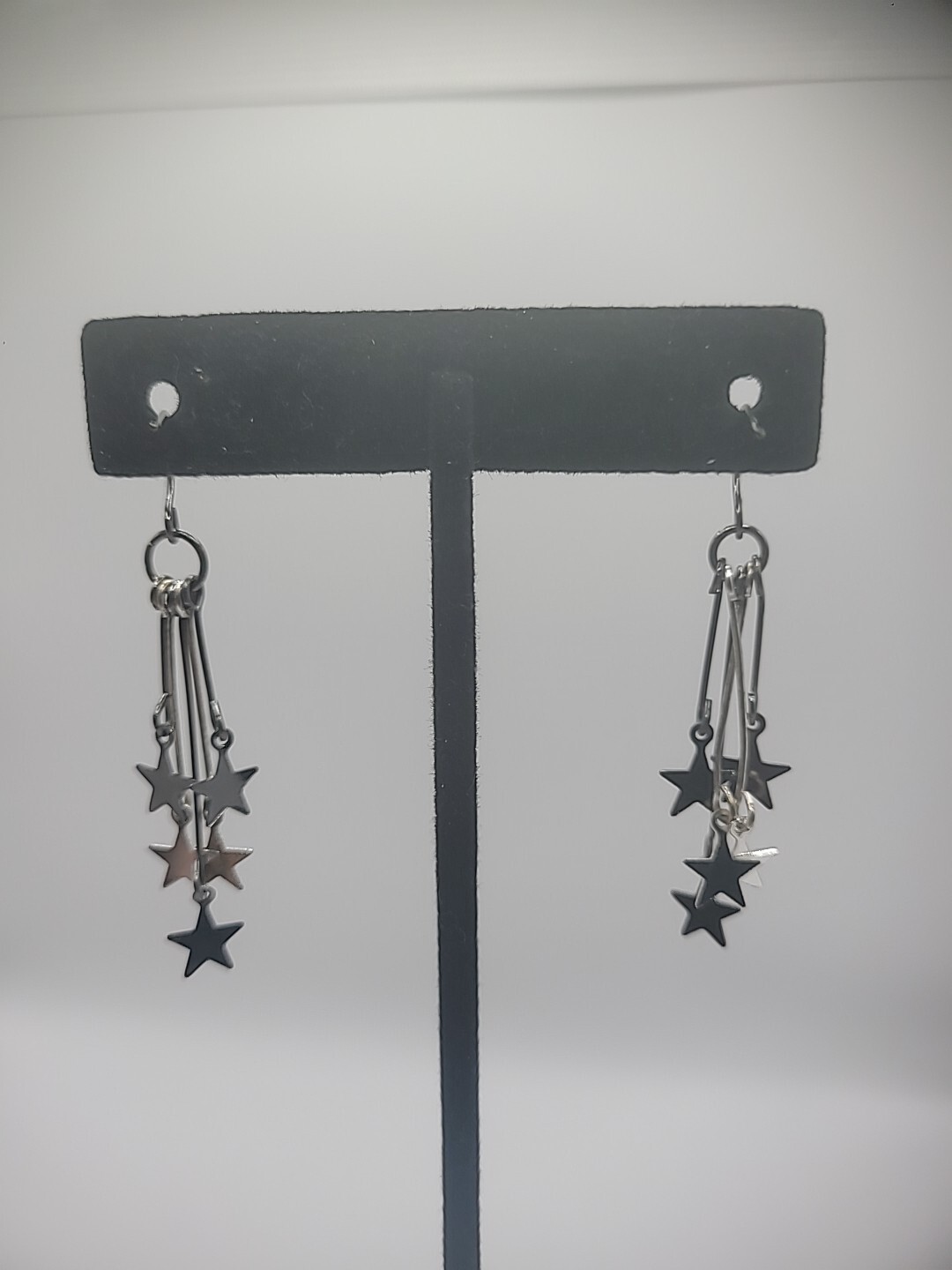 Silver Tone Hook Pierced Earrings Drop Dangle Multiple Stars Jewelry Costume
