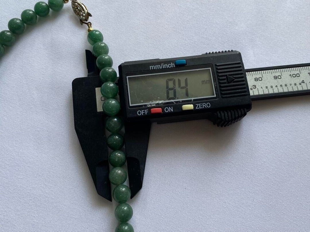 Vintage Jade Necklace 8.4mm Ball Deep Green L:15.7 in 38.7g Gorgeous Power Japan