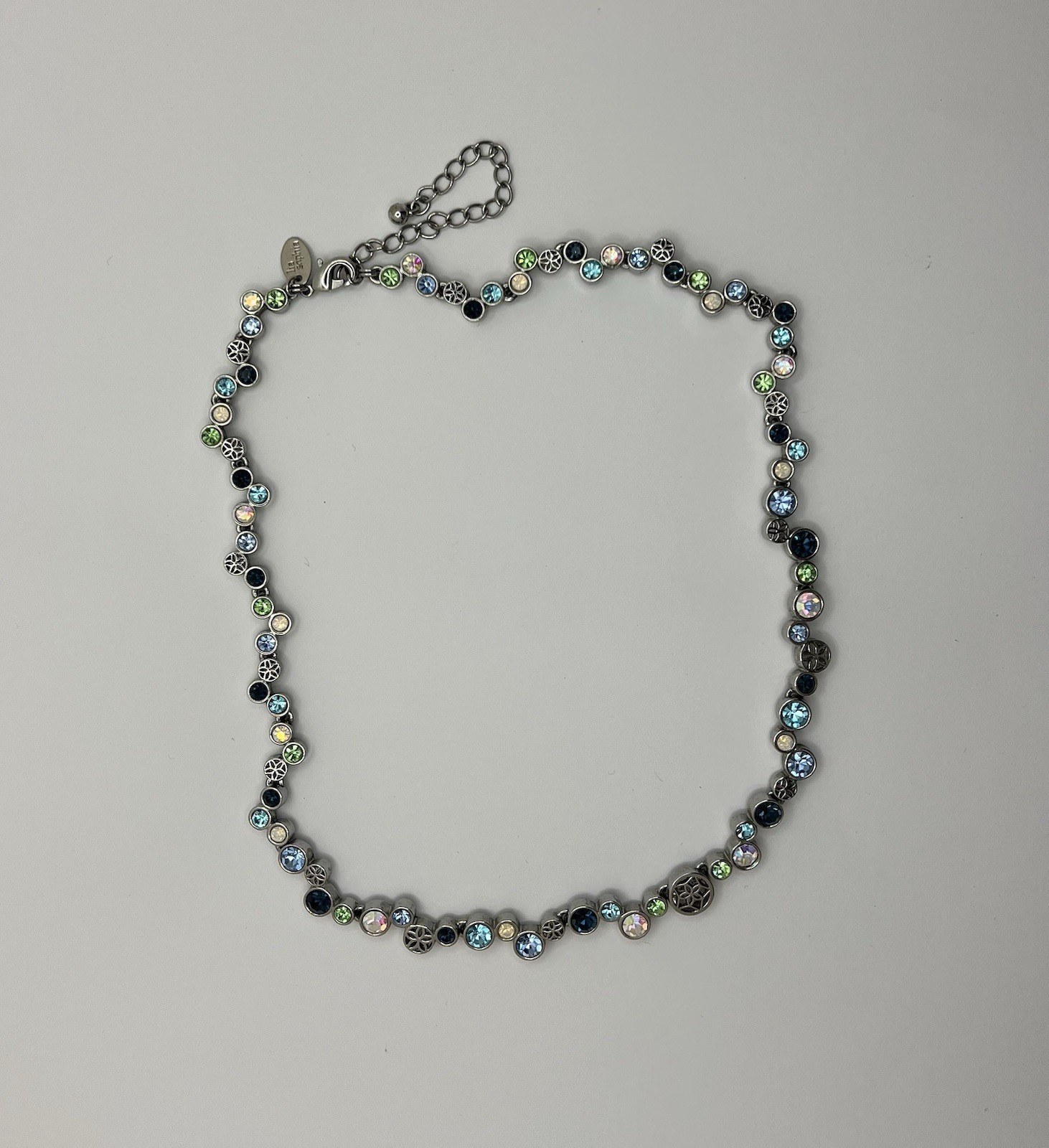 Lia Sophia “Happy Hour” Retired Necklace w/Crystals In Blues, Green & AB Colors