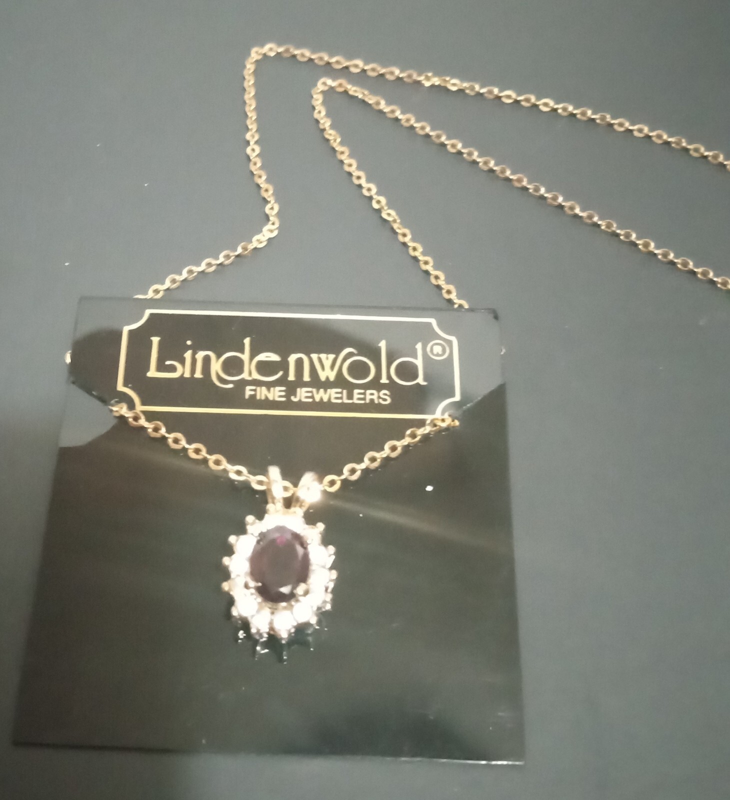 Lindenwold Fine Jewelers NECKLACE 14K Gold Electroplated Red Gemstone CZ PENDANT