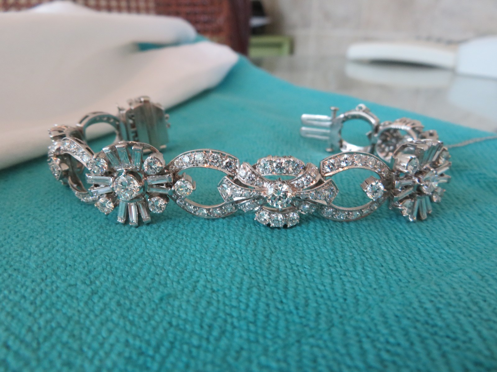 ART DECO PLATINUM 14.00 CT VVS2-VS1 F DIAMOND BRACELET 7″ 17 MM WIDE AMAZING