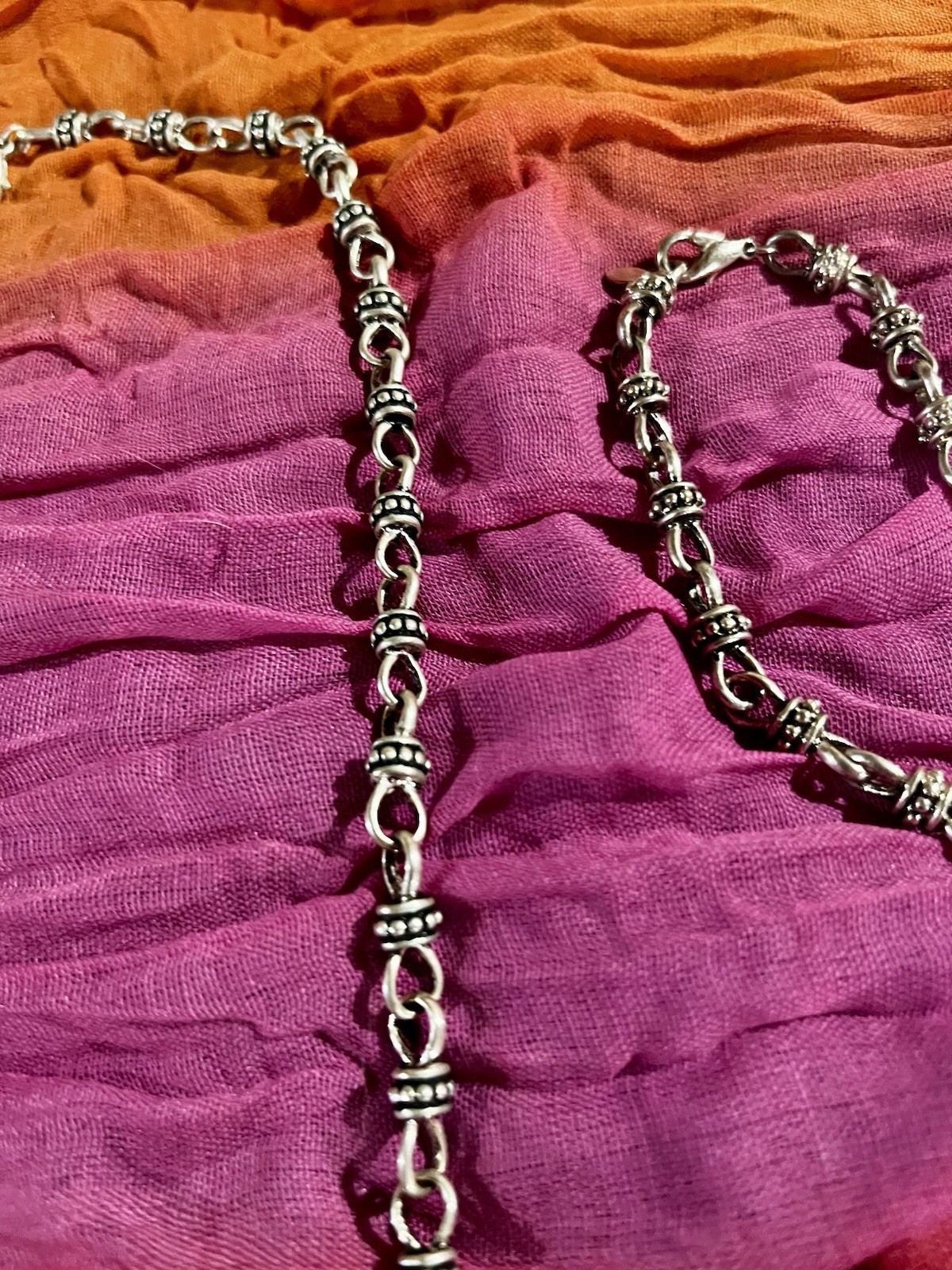 Vintage Boho Silver Hook And Chain Necklace And Bracelet Set