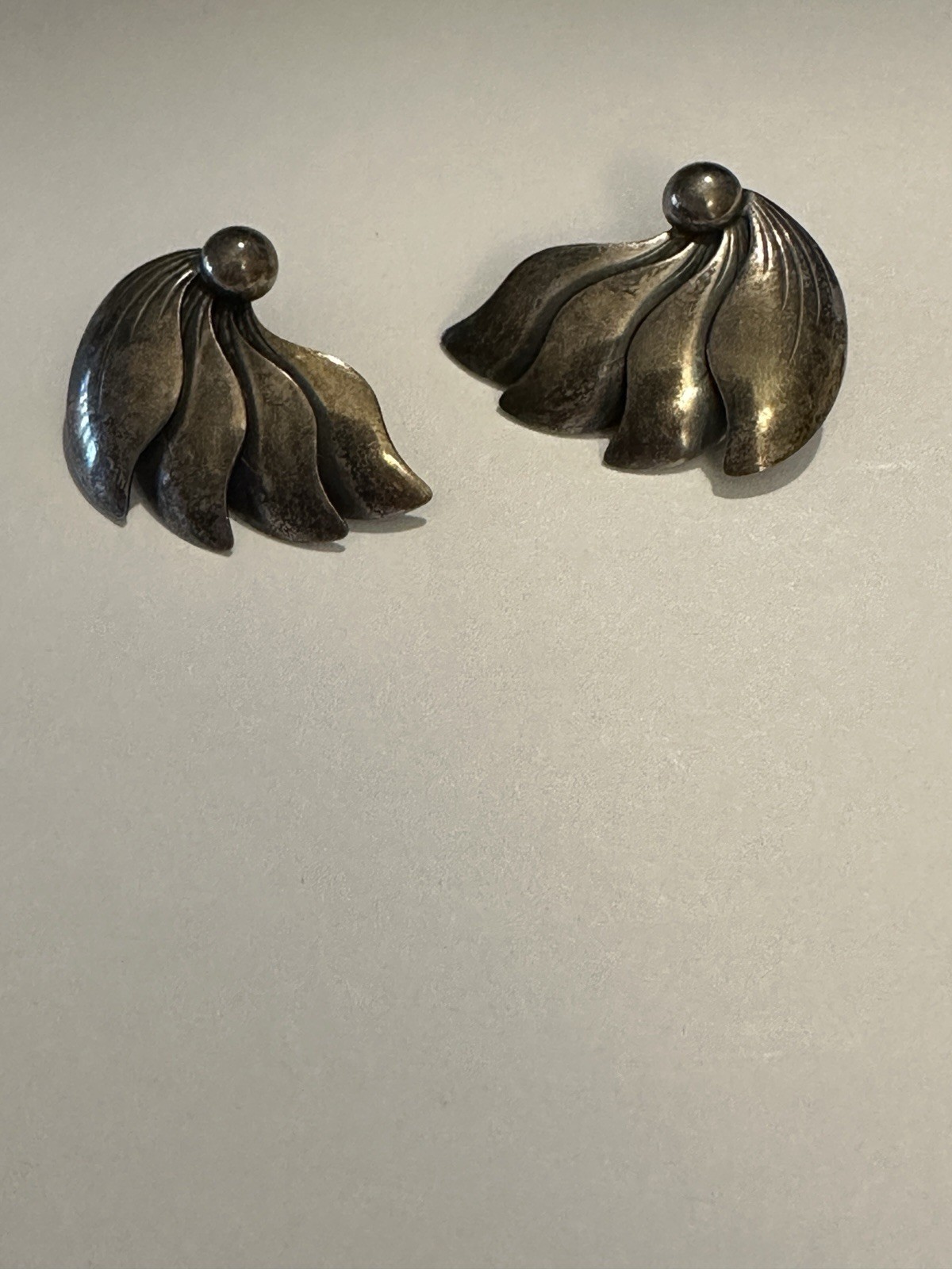 VTG N E Signed Denmark Sterling Silver Clip Fan Earrings 1in 8.11g