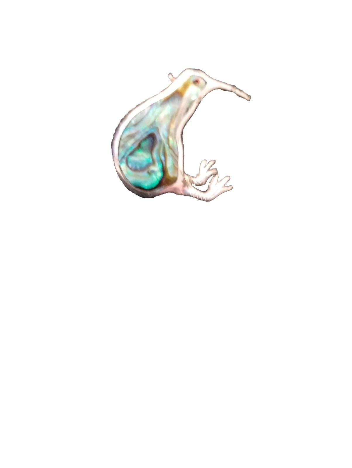 Sterling Silver New Zealand Kiwi Bird Abalone Shell Brooch Vintage Cute