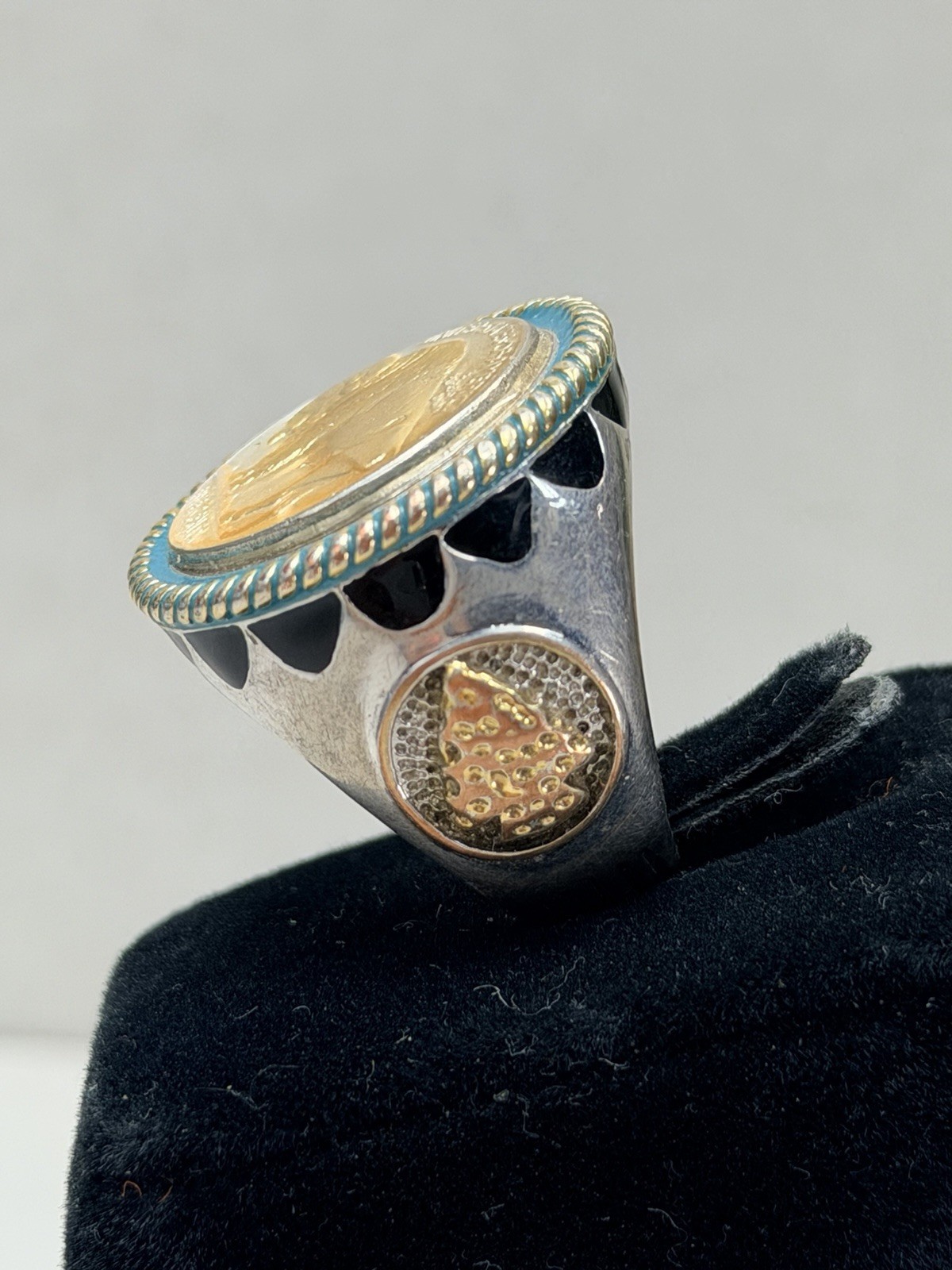 Vintage Buffalo Nickel Style Statement Ring Silver Tone Sz 11
