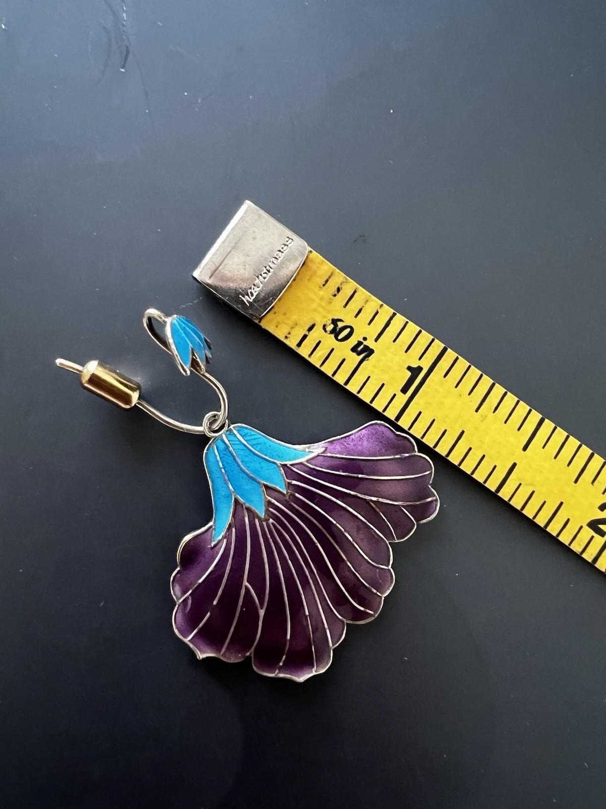 Vintage Shashi Iris Enamel Earrings 925 Sterling Vermeil Purple Turquoise
