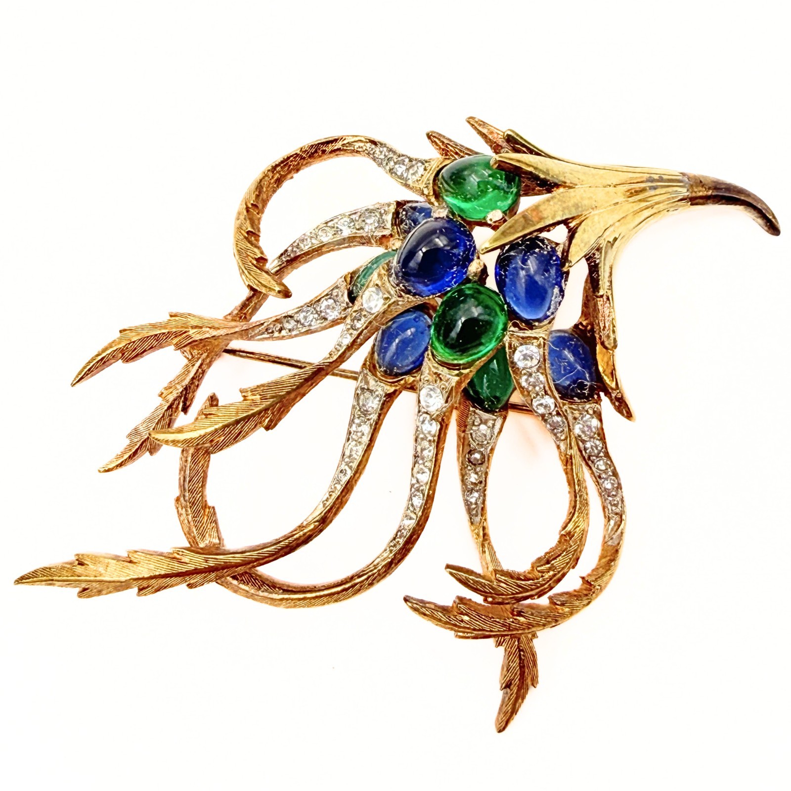 Rare Marcel Boucher Limited Edition Gripoix Cabochon Pave Rhinestone Brooch Pin