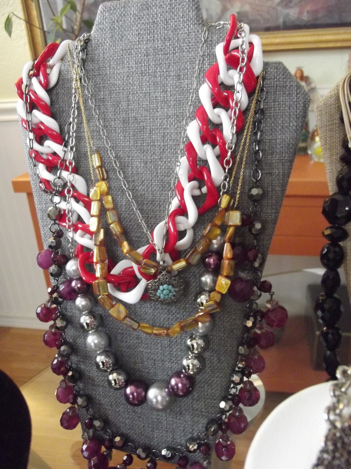 Lot of 50+ Necklaces Vintage 2 Now Some signed ,Stone, Glass, Shell, Acrylic Etc
