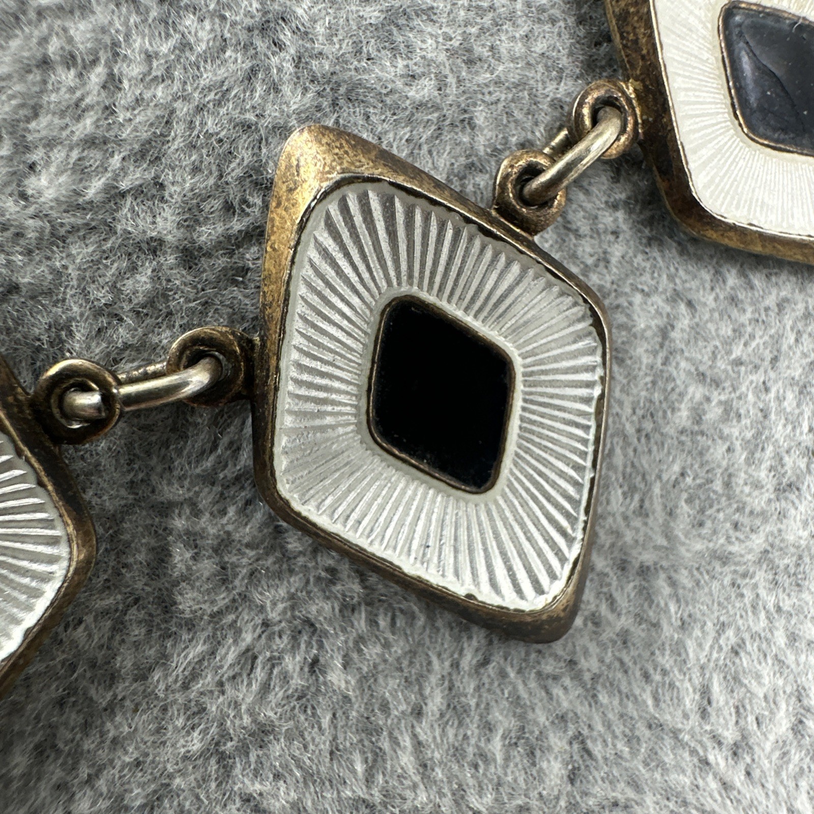 Vtg Albert Scharning Necklace Sterling Silver White Black Enamel MCM Norway 16″