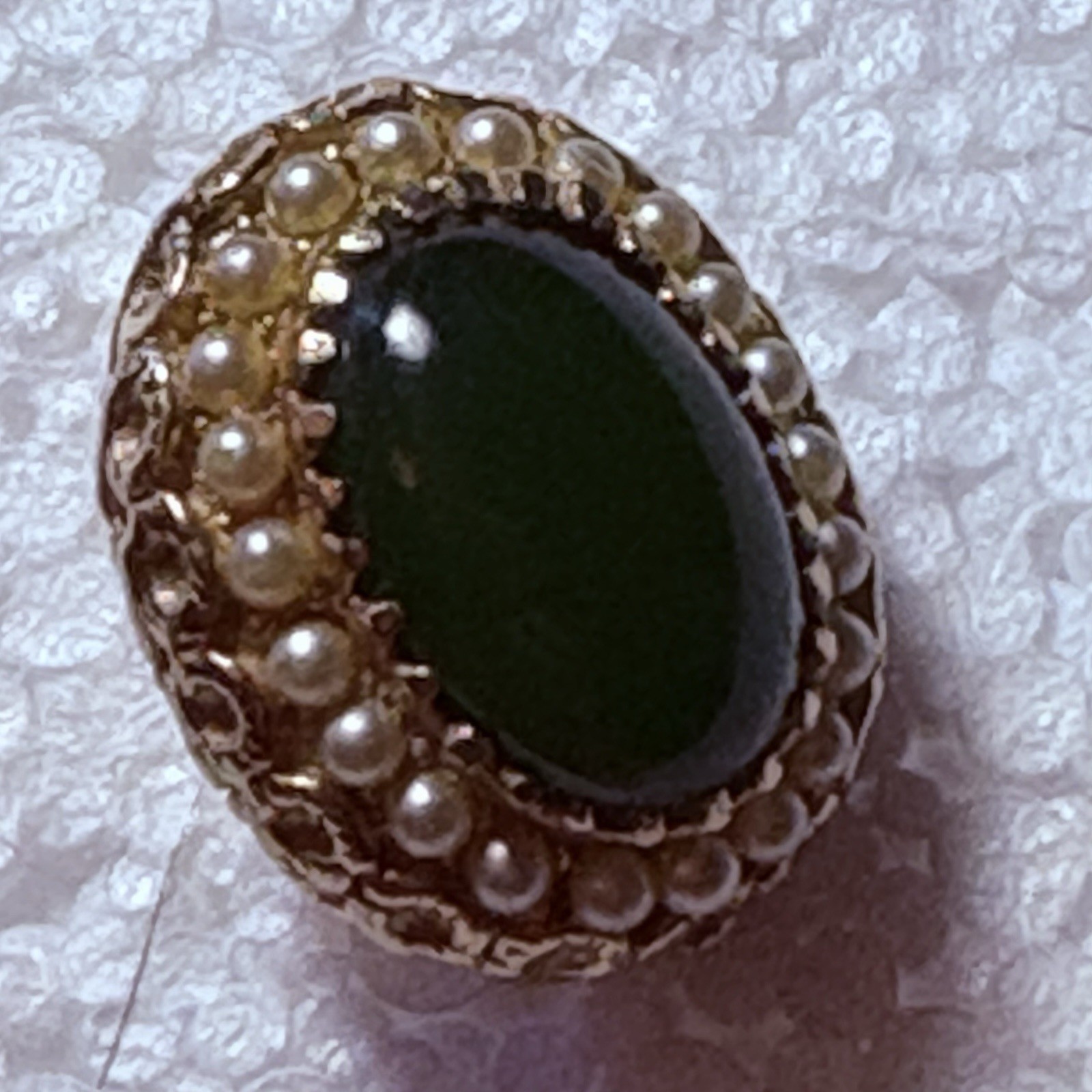Vintage Zentall Clip On Earrings Green Cabochon Pearl Halo Gold Tone MCM Classic