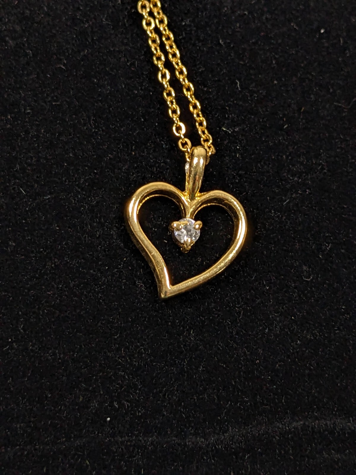 Vintage Gold Tone Clear Birthstone Rhinestone Heart Pendant Necklace 17.5 in