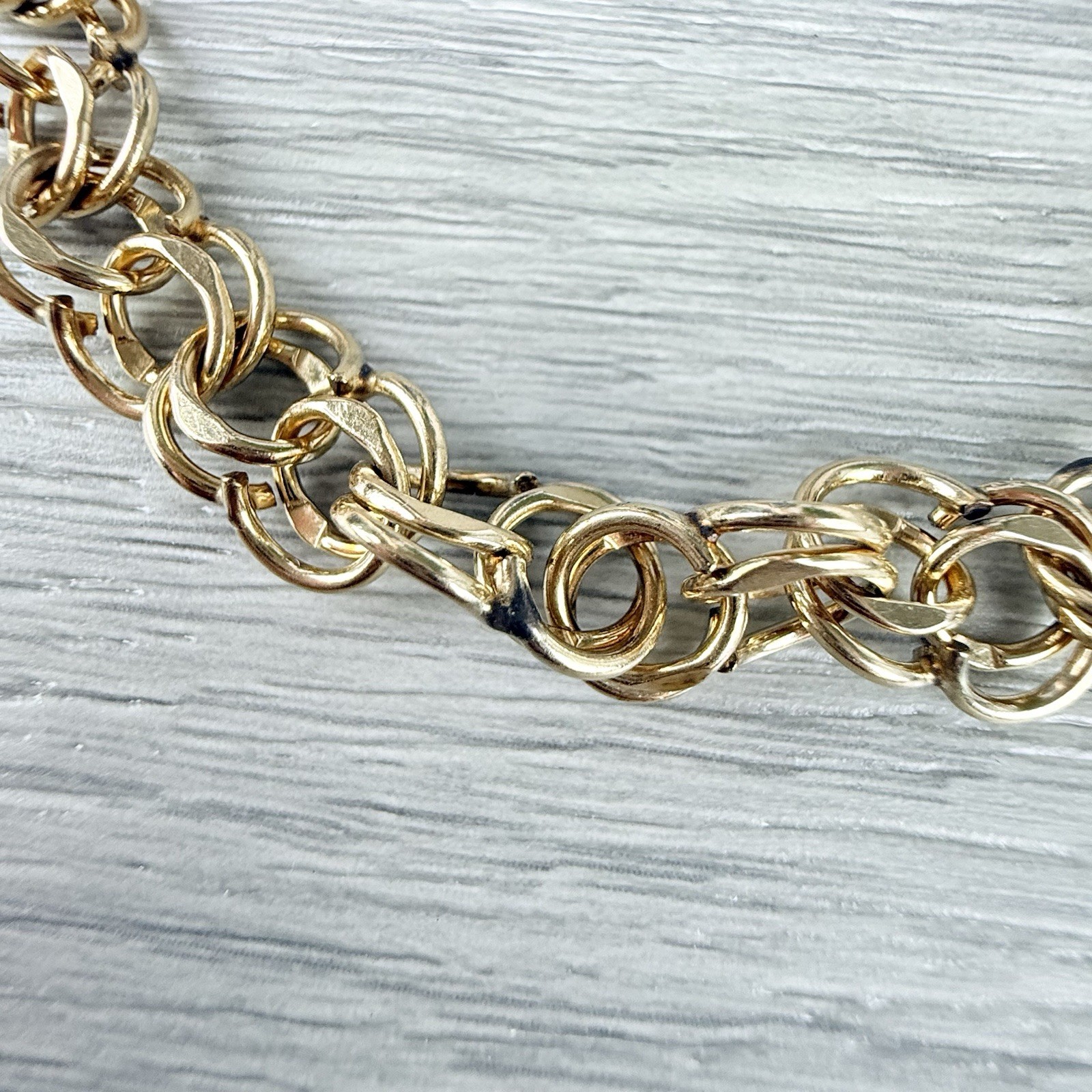 Vintage 12K Gold Filled Double Link Starter Chain Charm Bracelet Approx. 8”