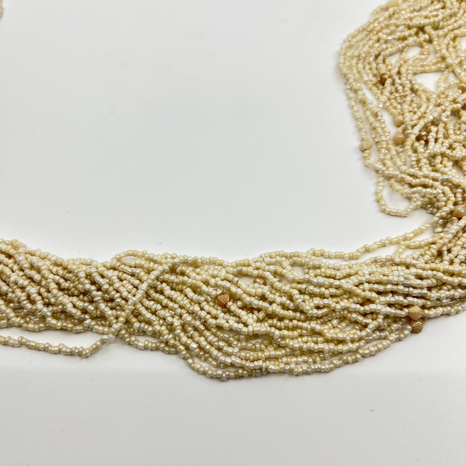 Vintage Multi-Strand Cream Seed Bead Statement Necklace Classic Style Lobster