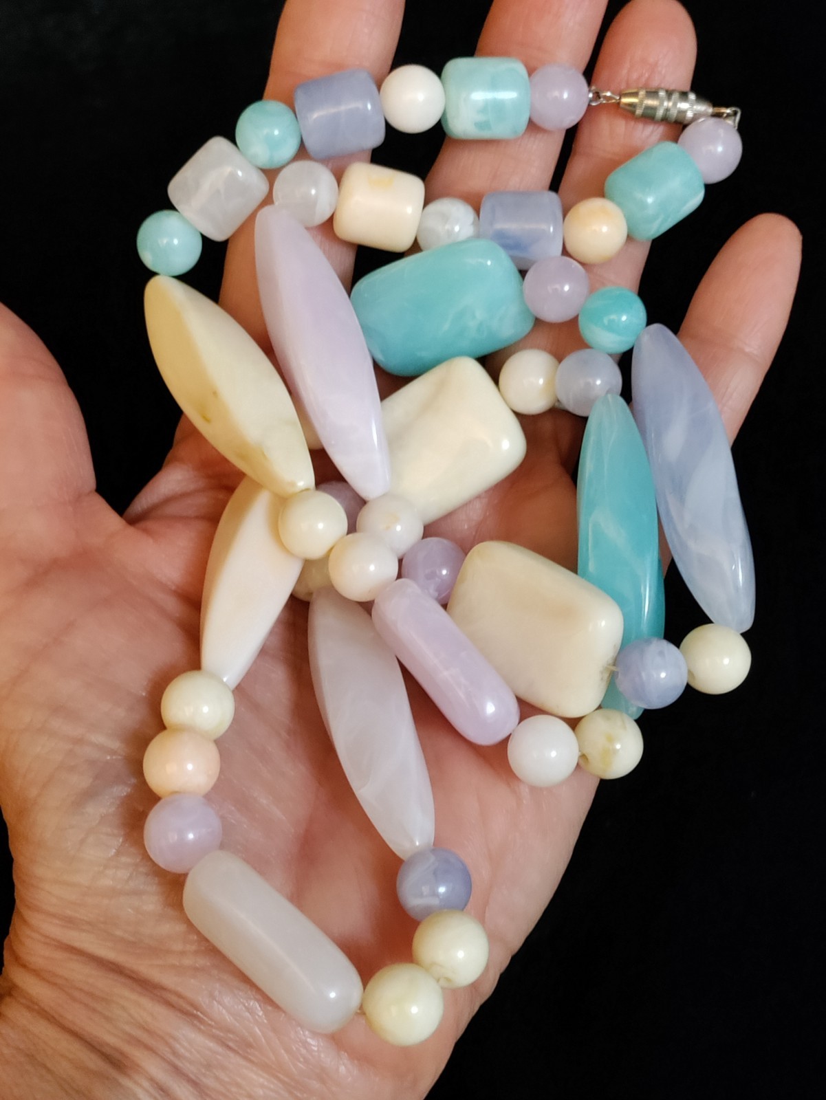 Vintage Soft Pastels Acrylic Multi Shaped Beaded Necklace