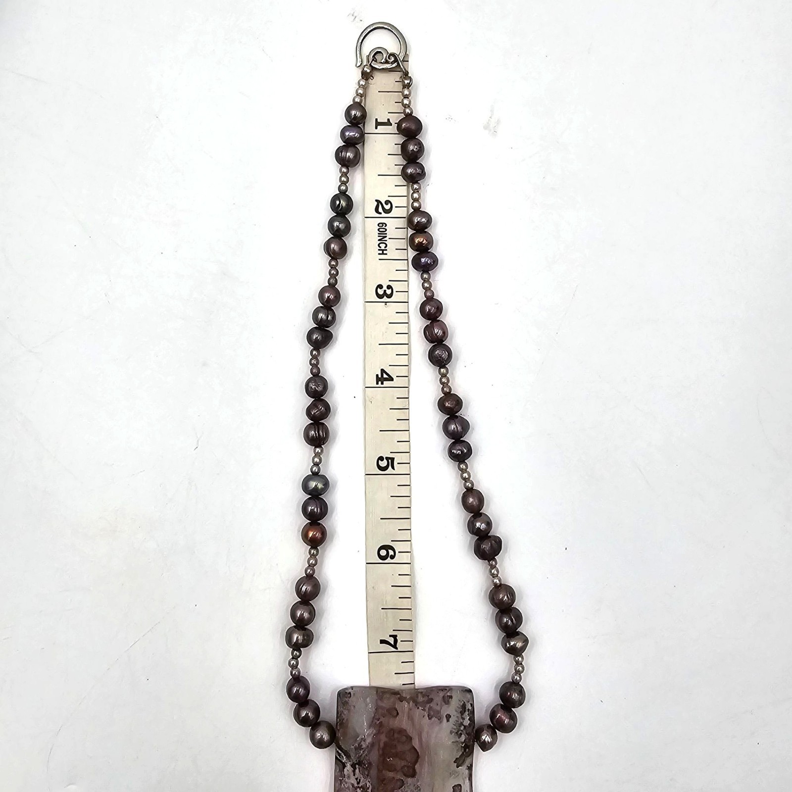 VTG Peacock Baroque Pearl Purple Agate Pendant Sterling Silver Necklace 16″