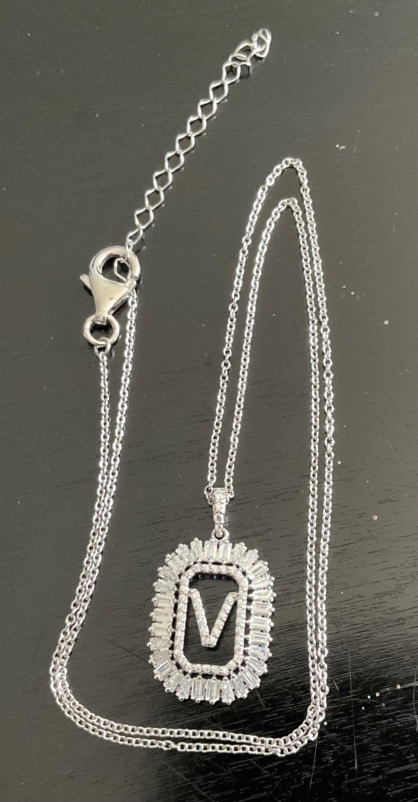 HSN JCL 925 Sterling Silver CZ “V” Initial Necklace with Orig Box Card Pouch