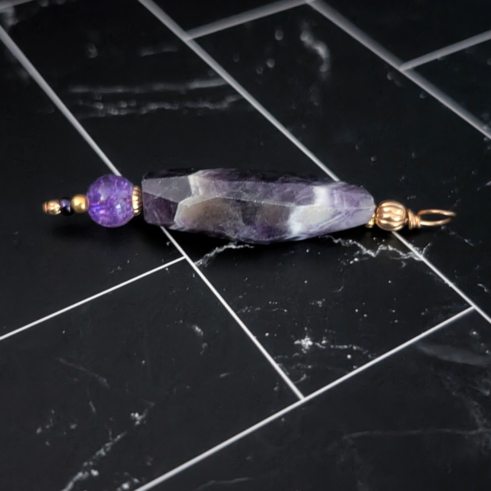 Vintage Pendant Large Statement Purple & Gold Tone – No Chain Included