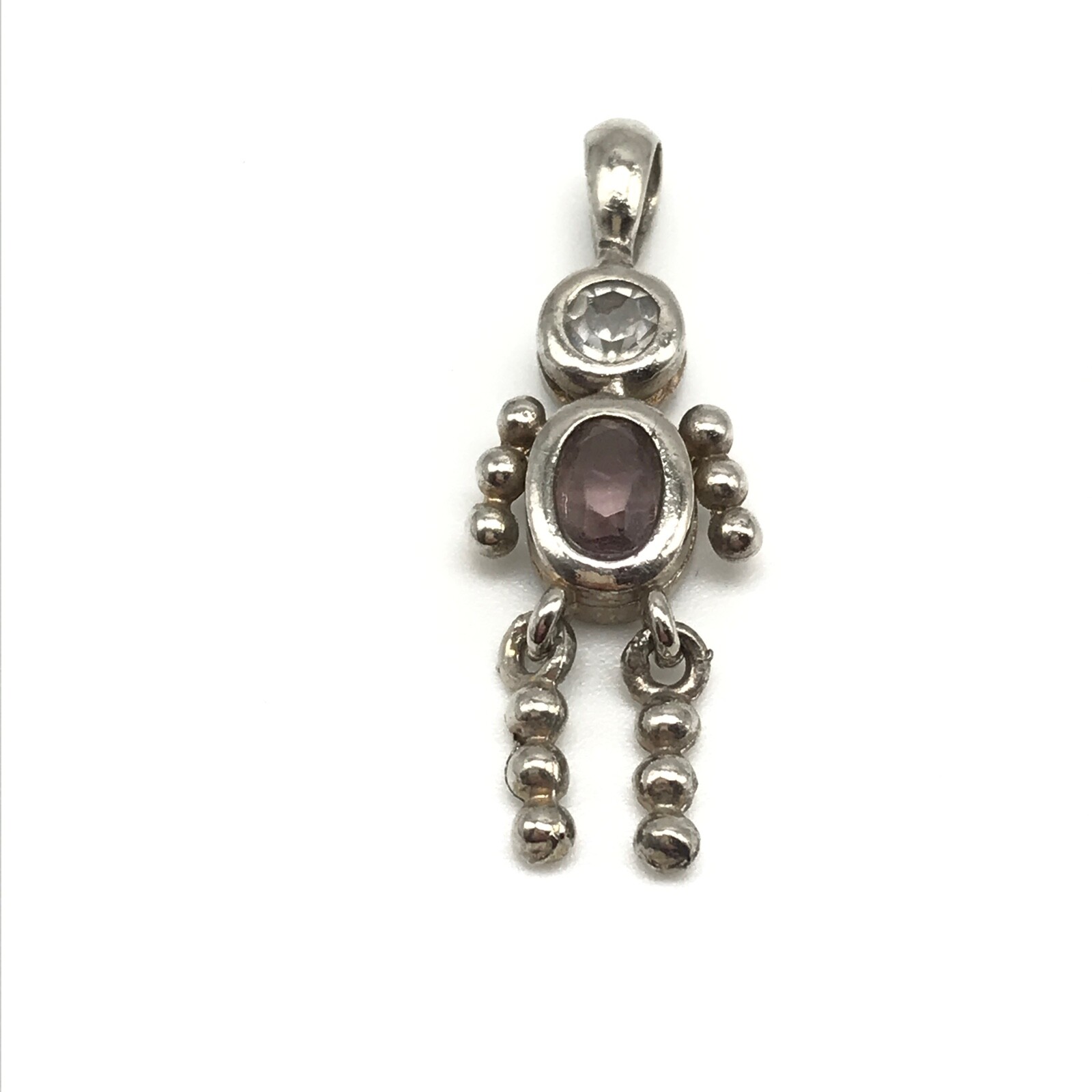 925 Sterling Silver CZ Stick Figure Person Pendant