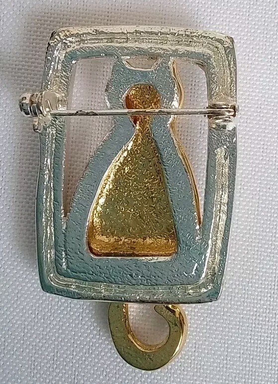 Cat In Window Pin Brooch Gold Tone Cat Pewter Window Approximately 2”
