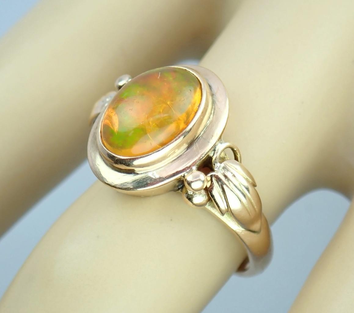 Glowing Antique Victorian Solid 14K Rose Gold Ethiopian Opal Grape Vine Ring S 5