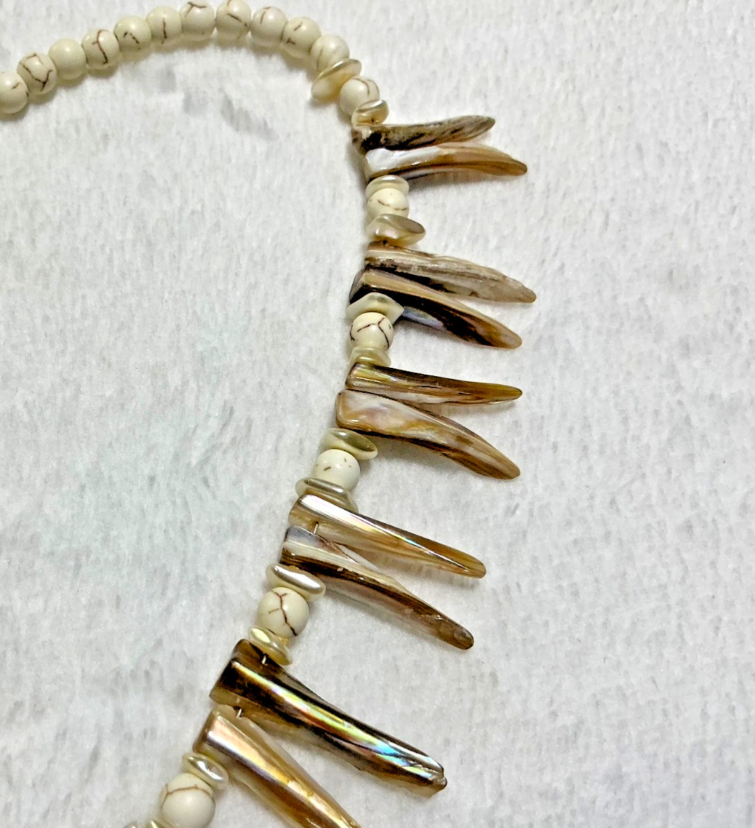 Vintage Handmade Abalone Shell Spikes Beaded Necklace Earring Set