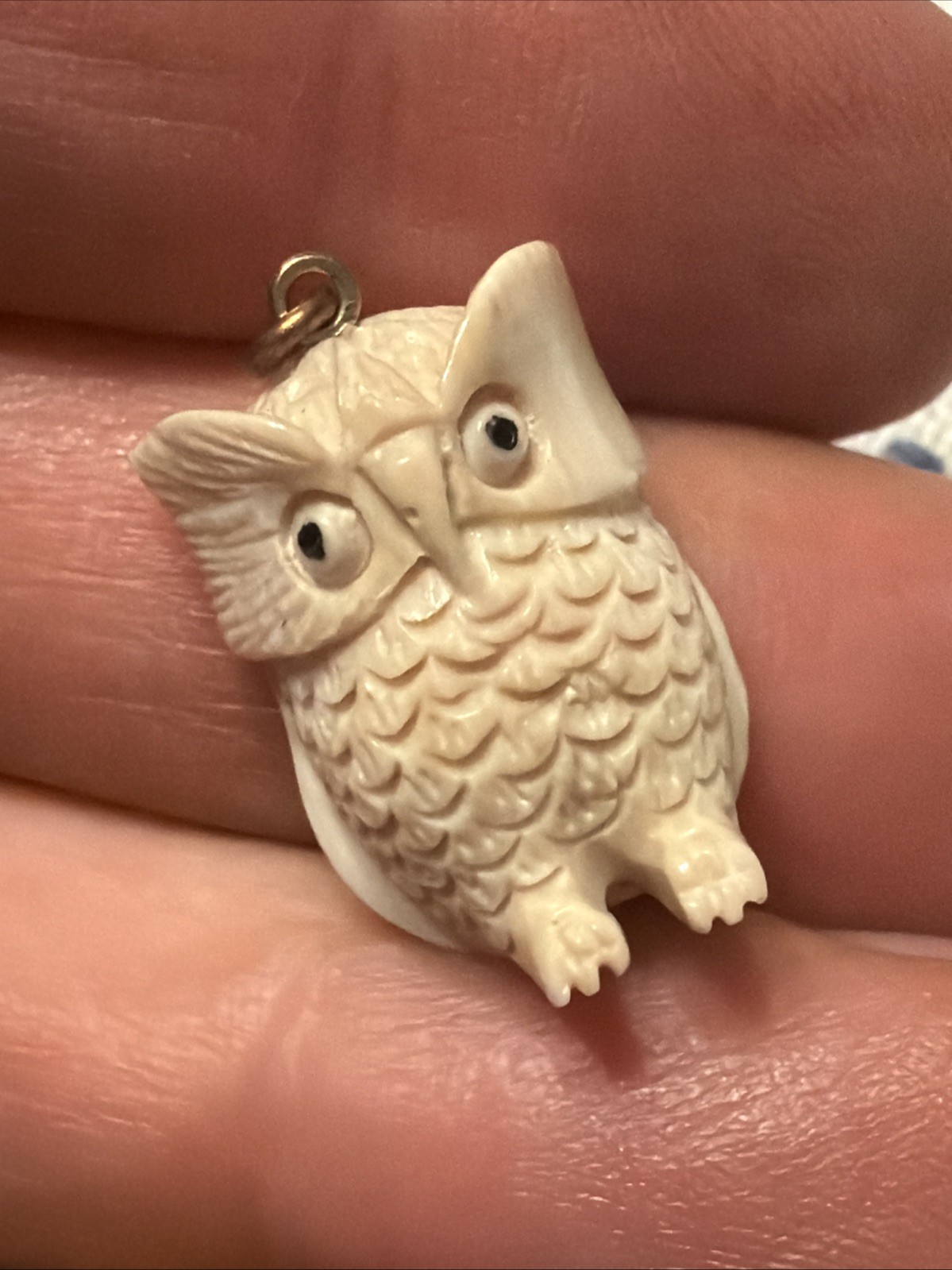 Vintage Hand Detailed Carved White Owl Pendant Charm Wise Owl Masterful Artisan